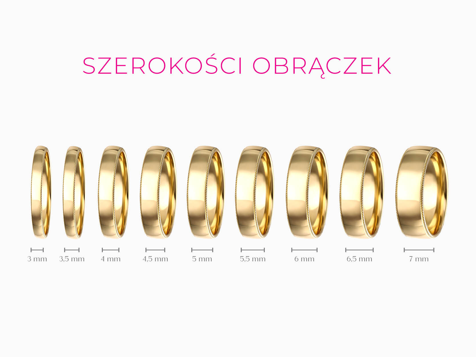 Szerokość złotych obrączek ślubnych