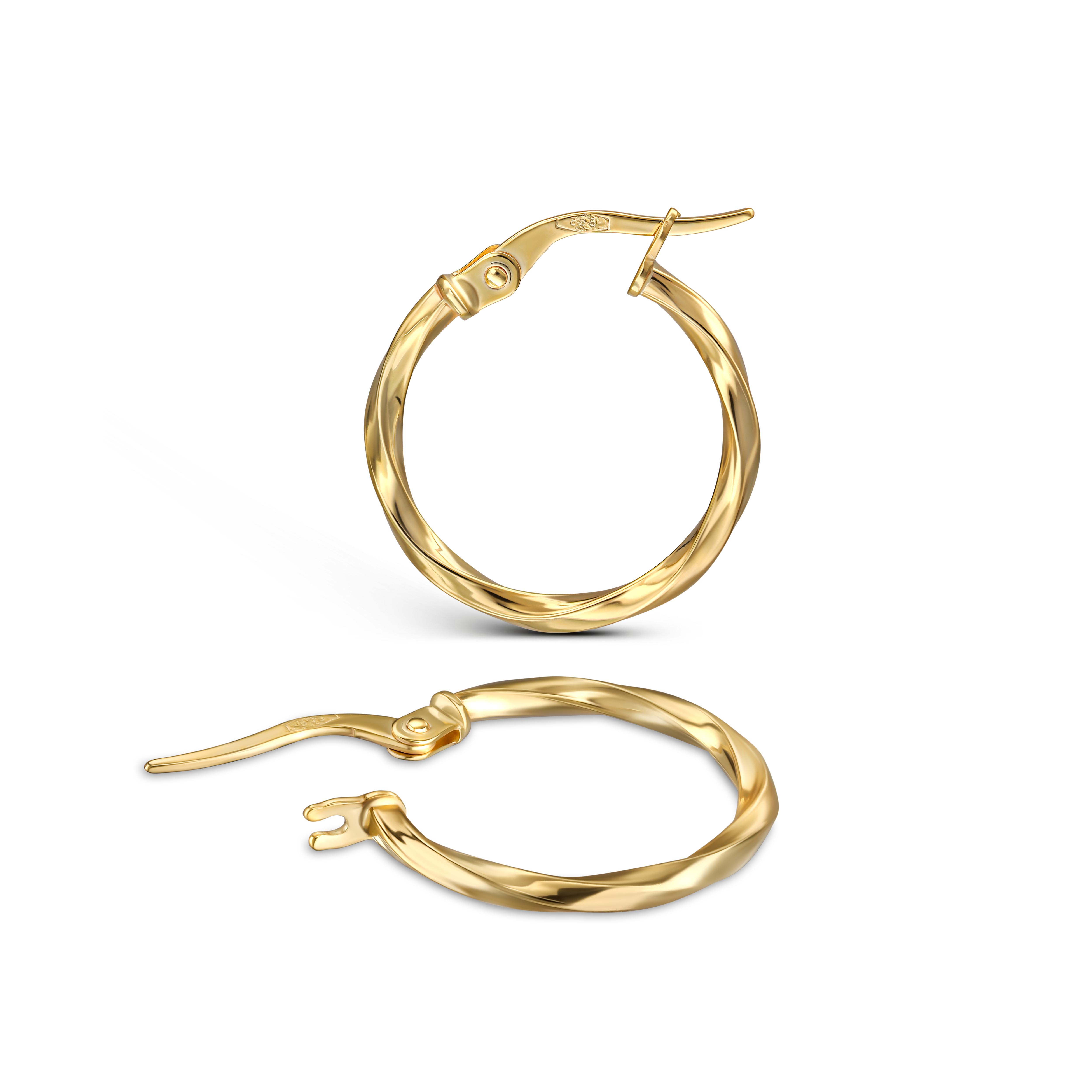 Kolczyki złote skręcone kółka, próba 585