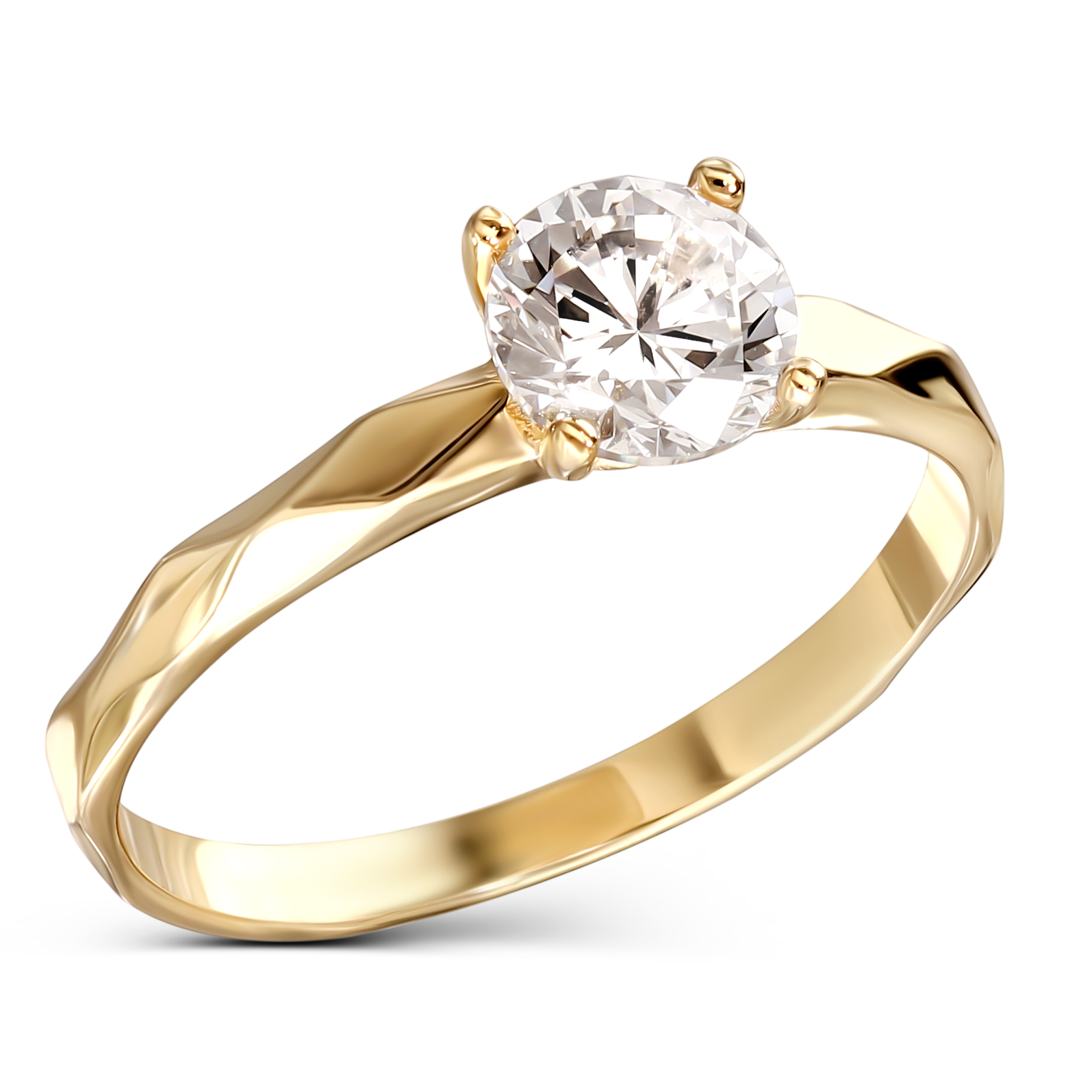 Nowoczesny pierścionek złoty z cyrkonią, rozmiar 11, próba 585