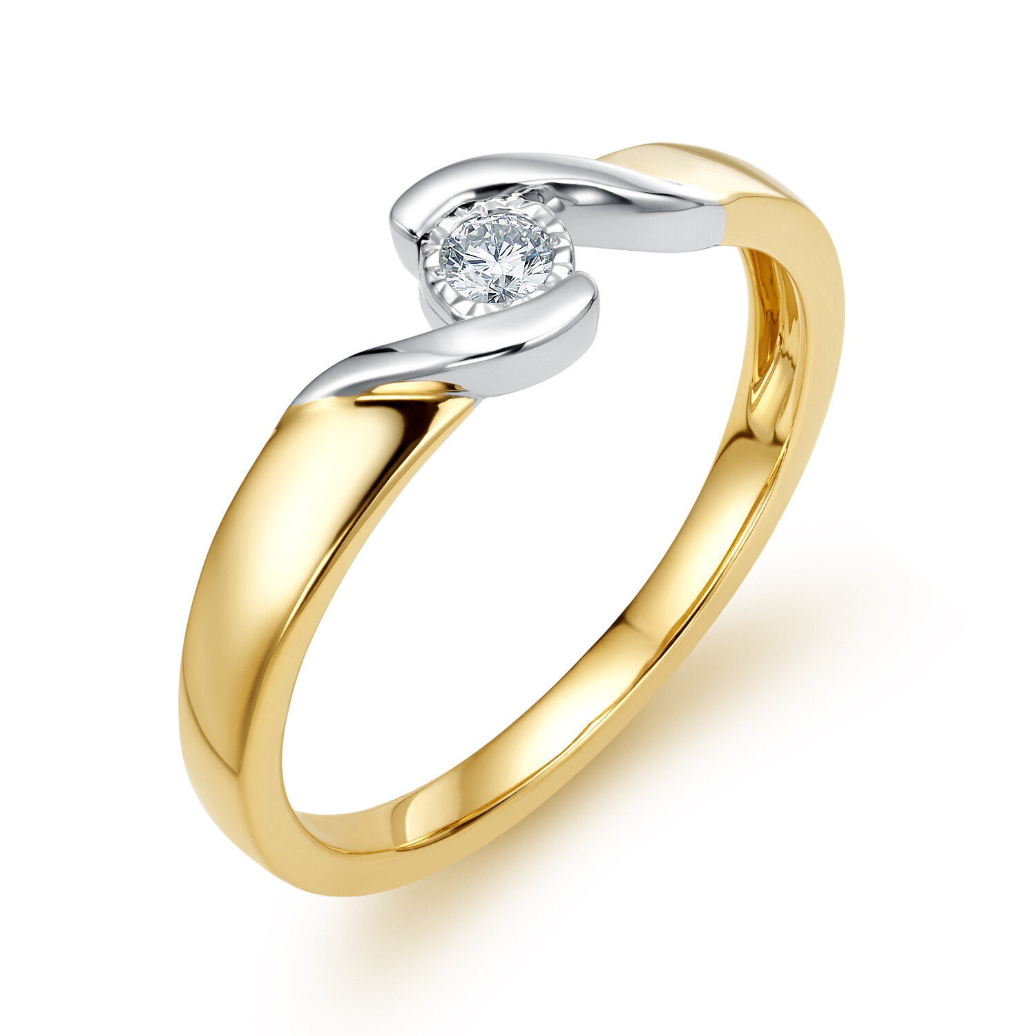 Klasyczny pierścionek złoty zaręczynowy z diamentem 0,08 ct, próba 585
