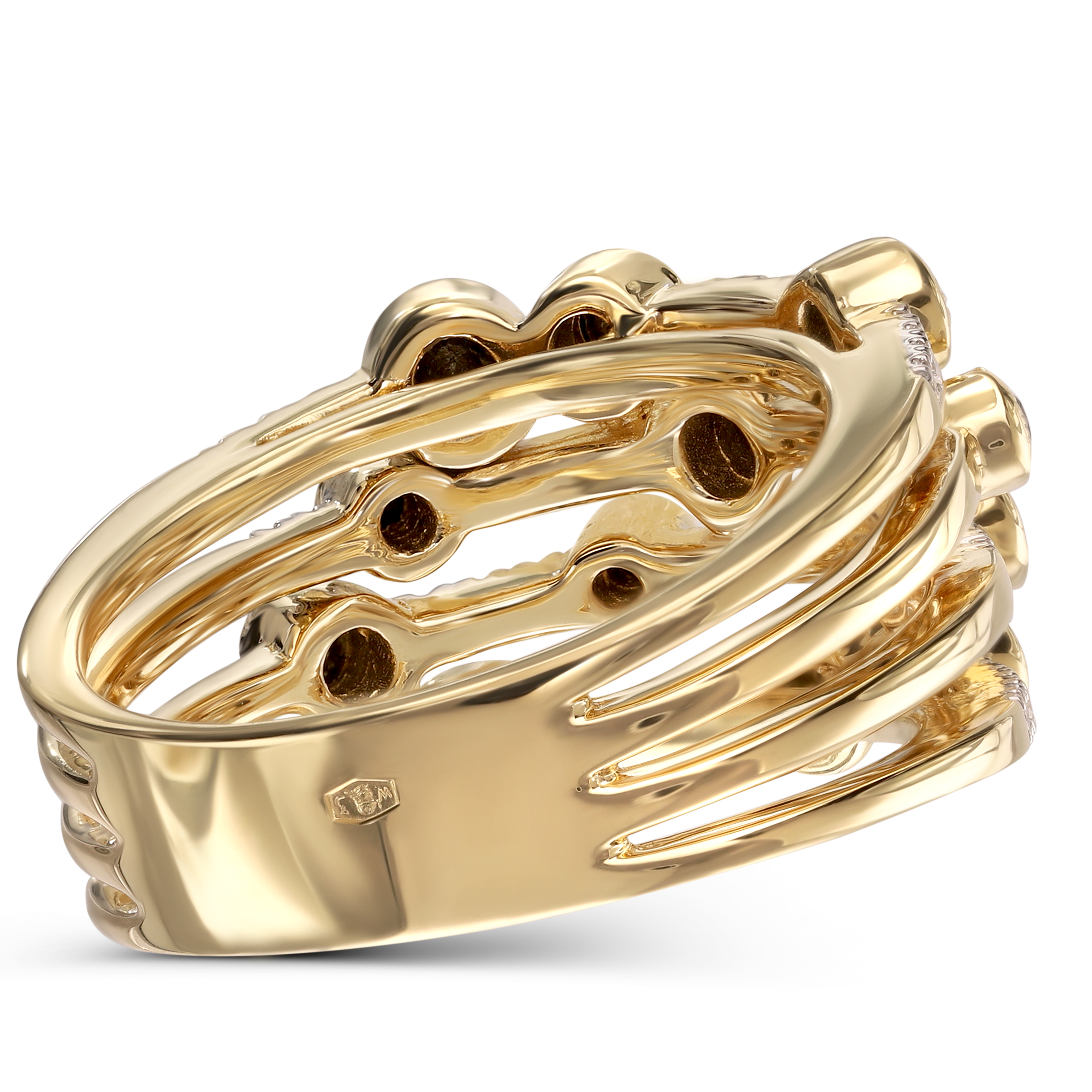 Szeroki pierścionek złoty z szafirami i diamentami naturalnymi 0.56 ct, próba 585