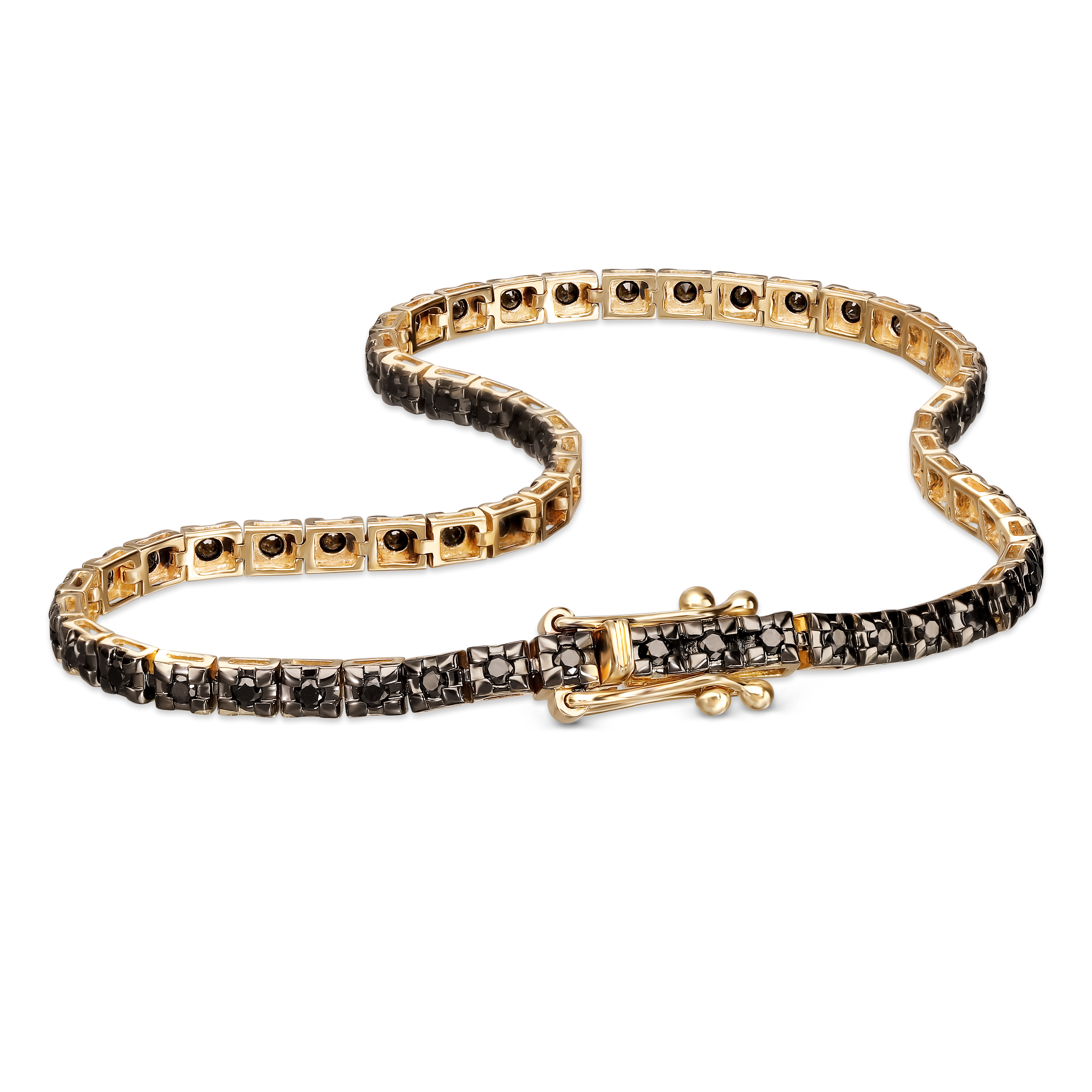 Złota bransoletka tenisowa z czarnymi diamentami naturalnymi, próba 585