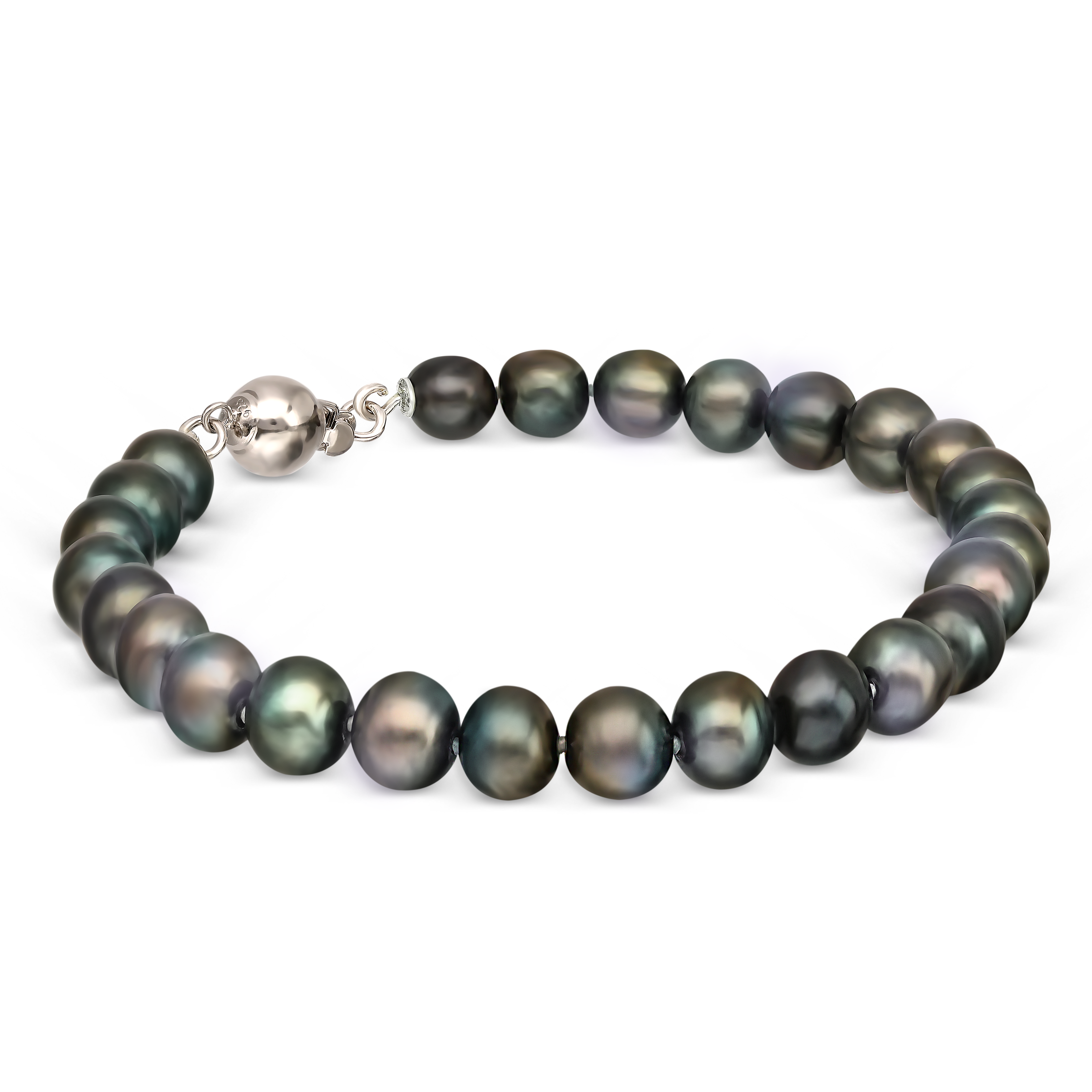 Bransoleta srebrna z perłami w kolorze pawim, próba 925