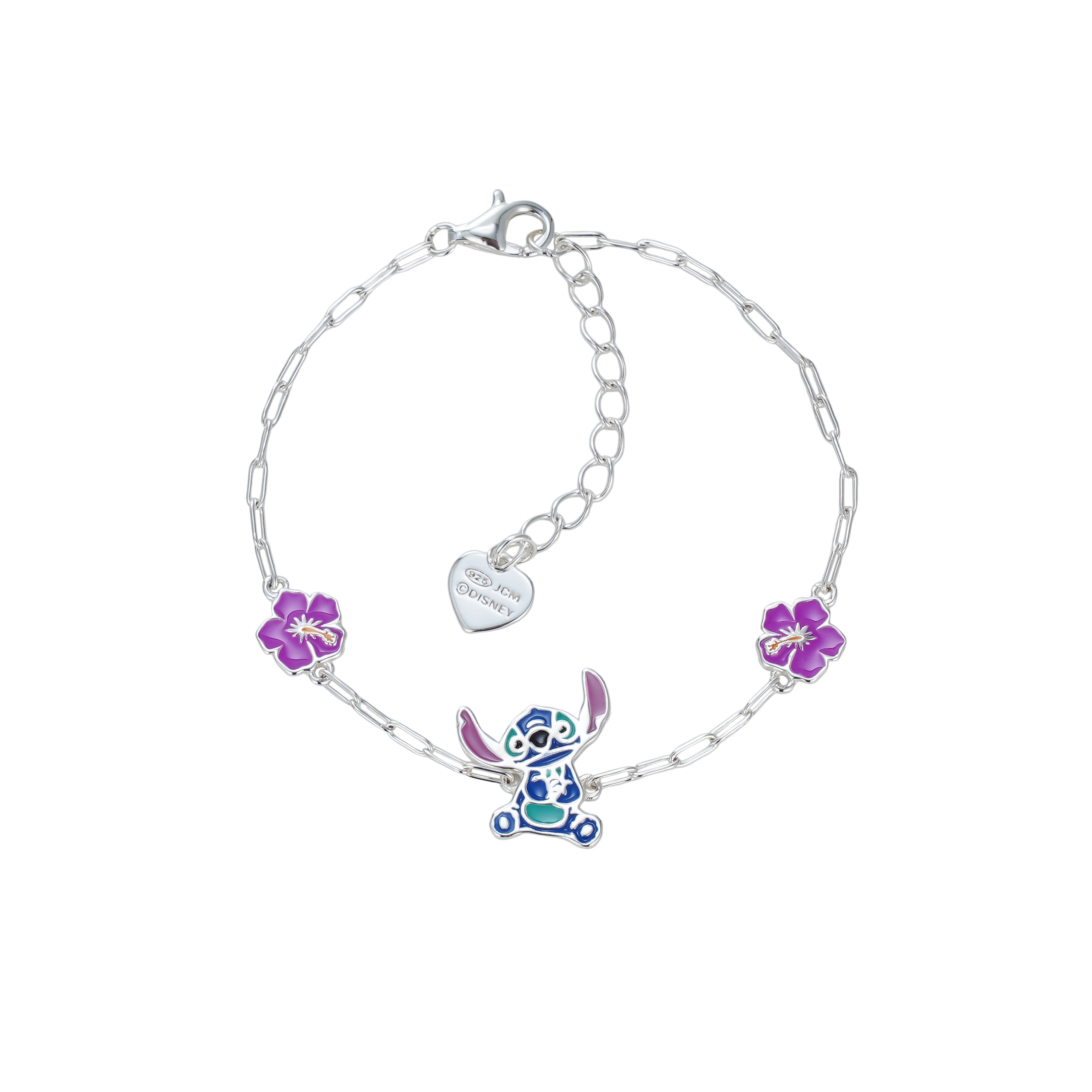 Srebrna bransoletka Stitch z kwiatami hibiskusa, próba 925