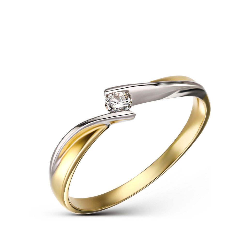 Klasyczny pierścionek zaręczynowy z diamentem 0.09 ct, próba 585