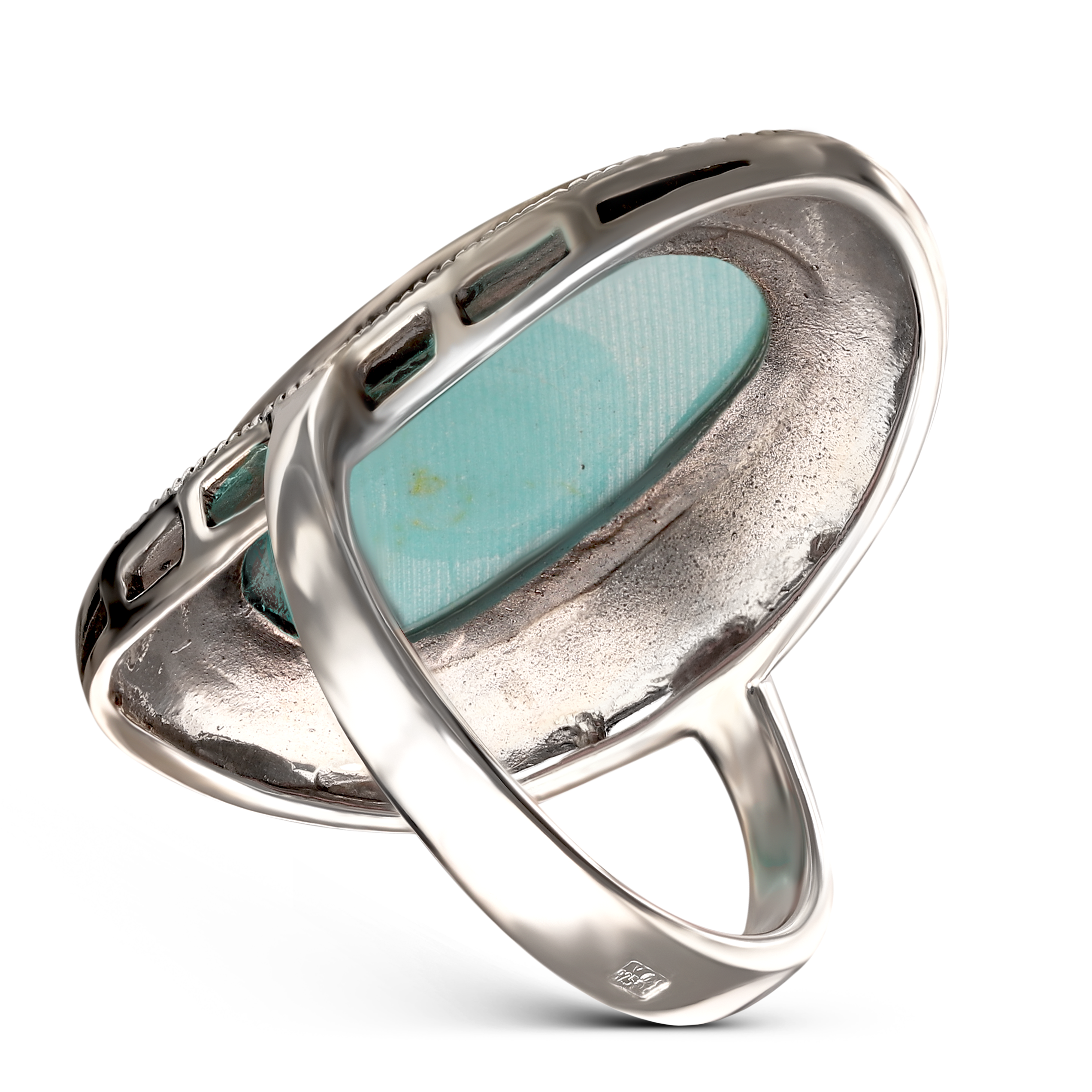 Srebrny vintageowy pierścionek z turkusem, próba 925