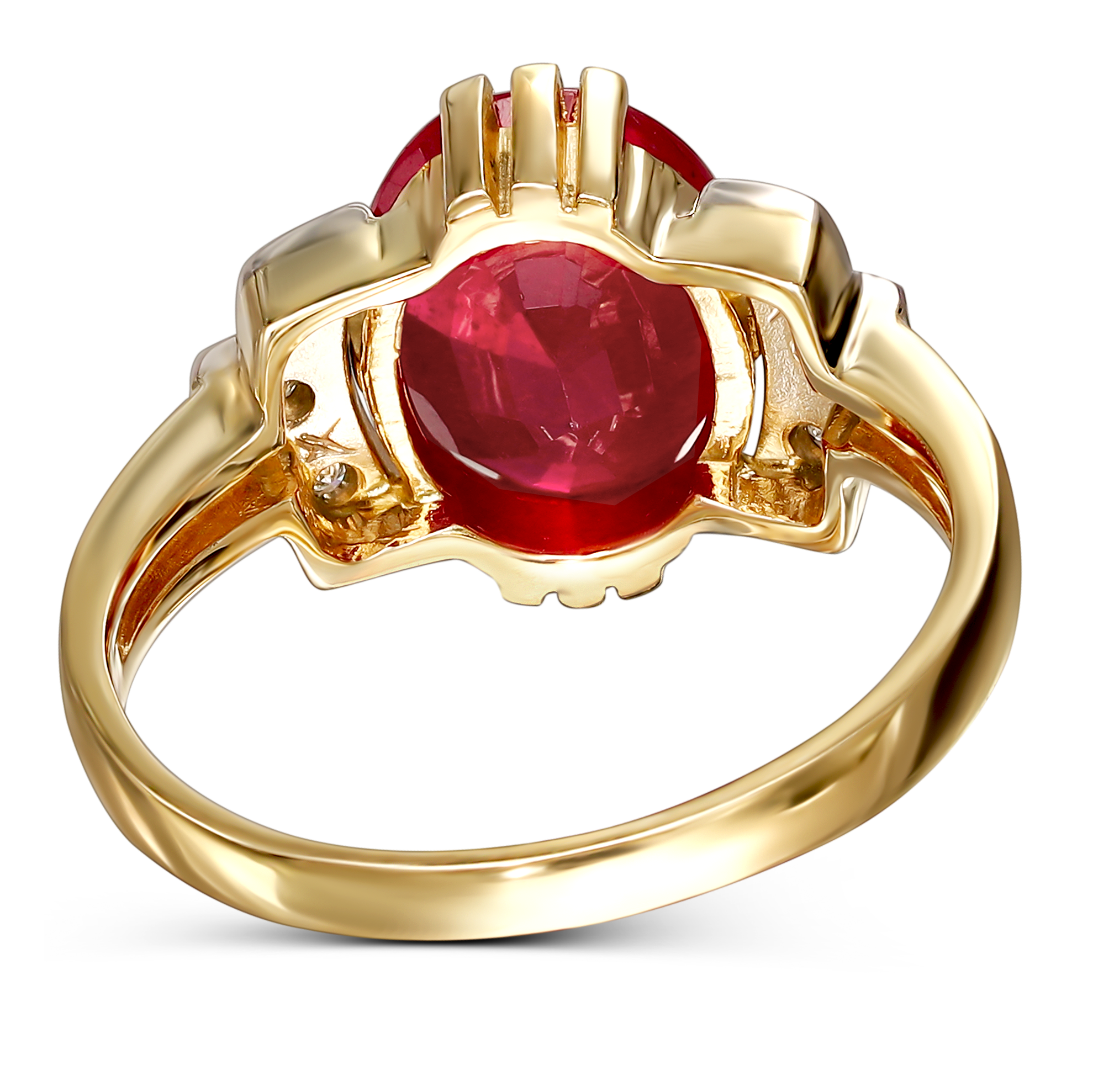 Pierścionek złoty vintage z rubinem 3.91 ct i diamentami naturalnymi, rozmiar 15, próba 585