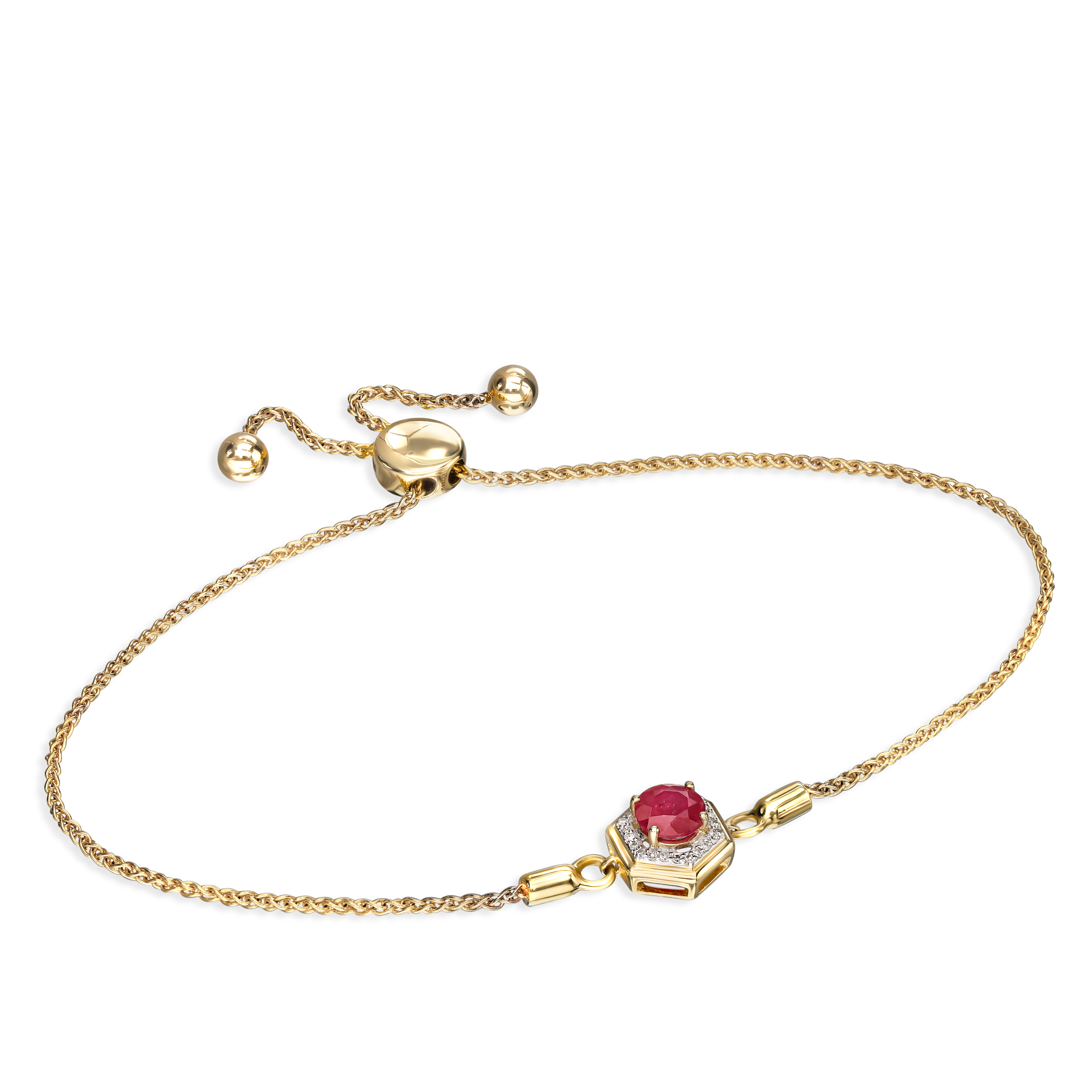 Bransoletka złota z rubinem 0,67 ct i diamentami naturalnymi, próba 585