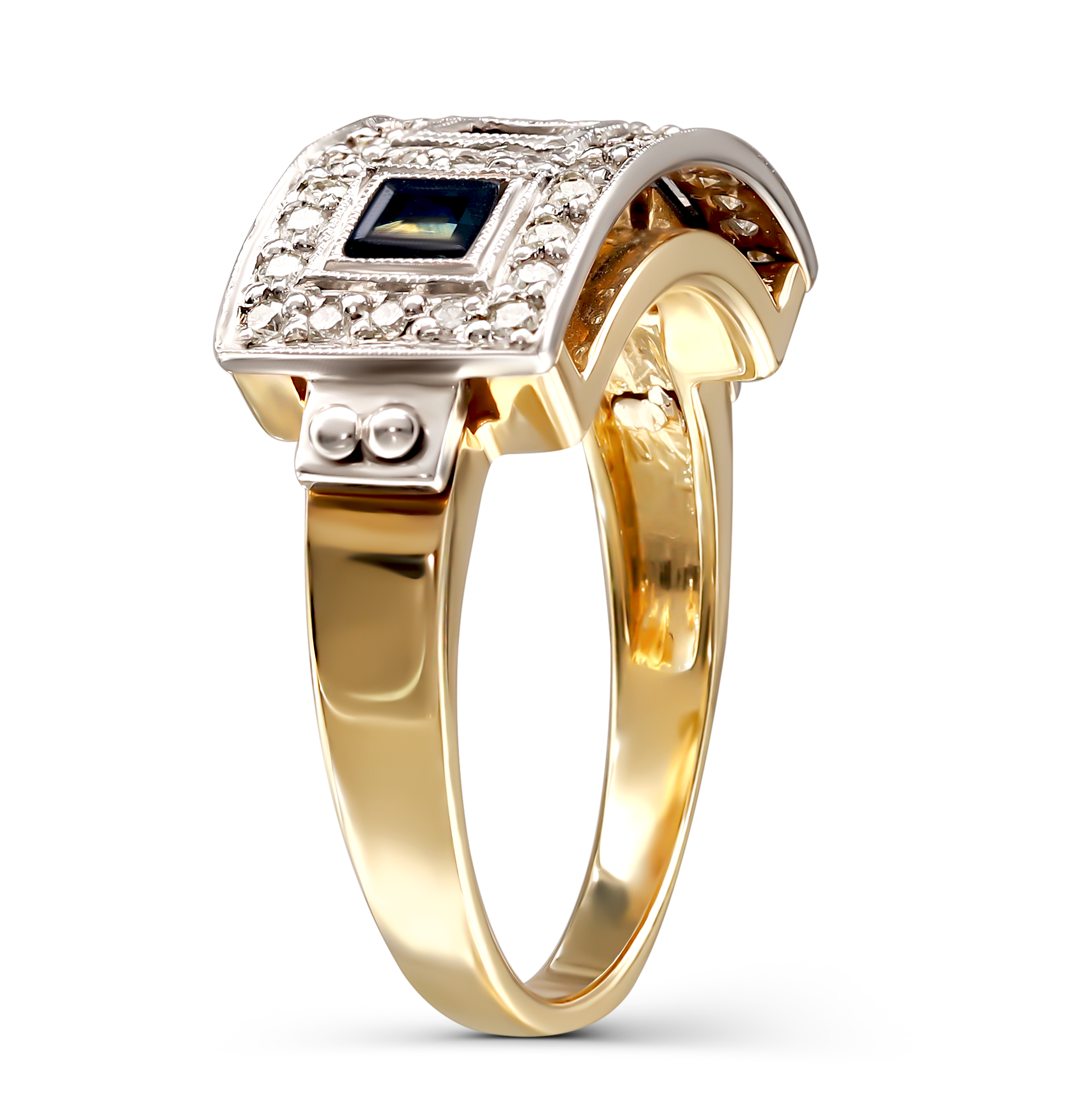 Pierścionek złoty vintage z szafirami 1.49 ct i diamentami naturalnymi, rozmiar 15, próba 585