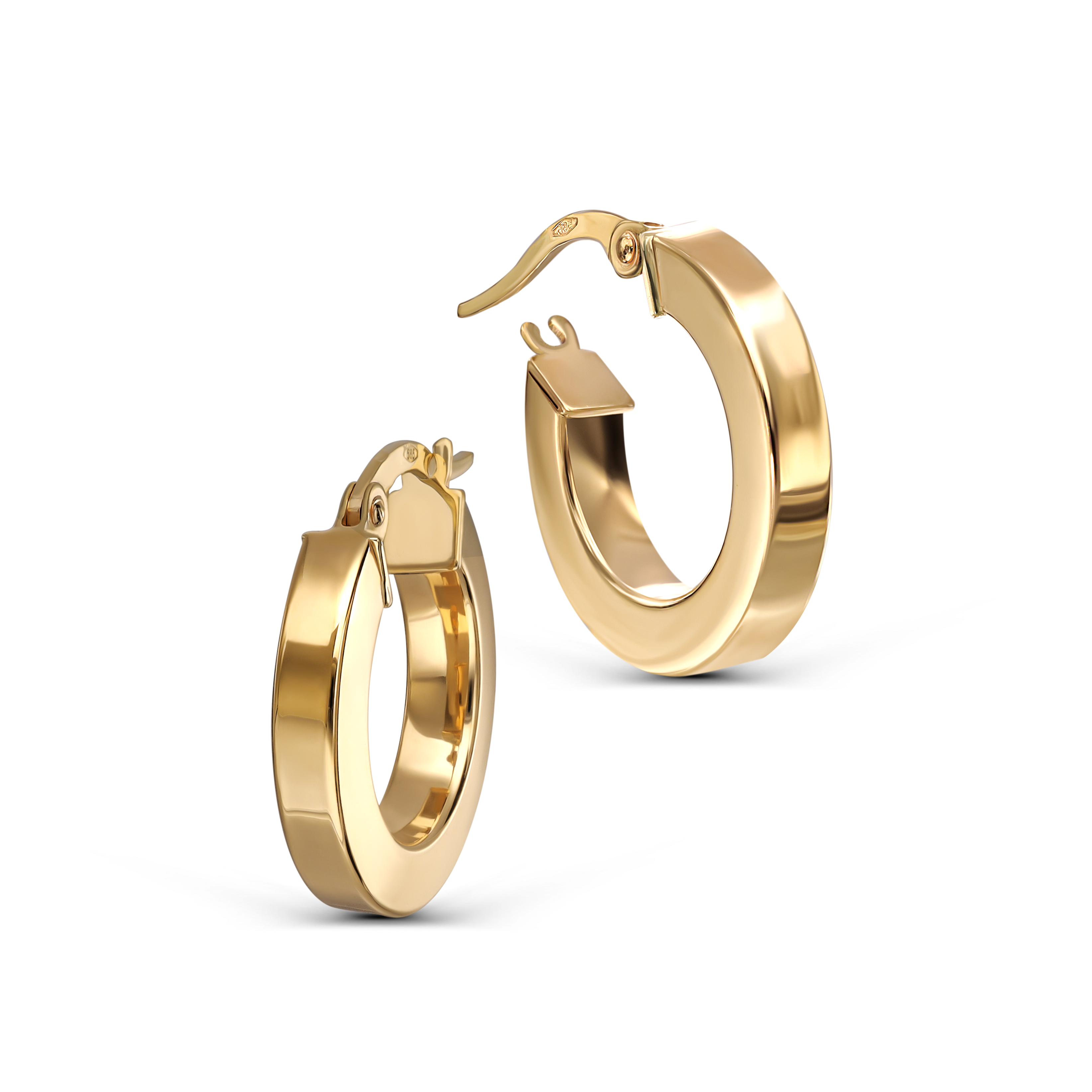 Kolczyki złote kółka trójwymiarowe z zapięciem na zatrzask, próba 585