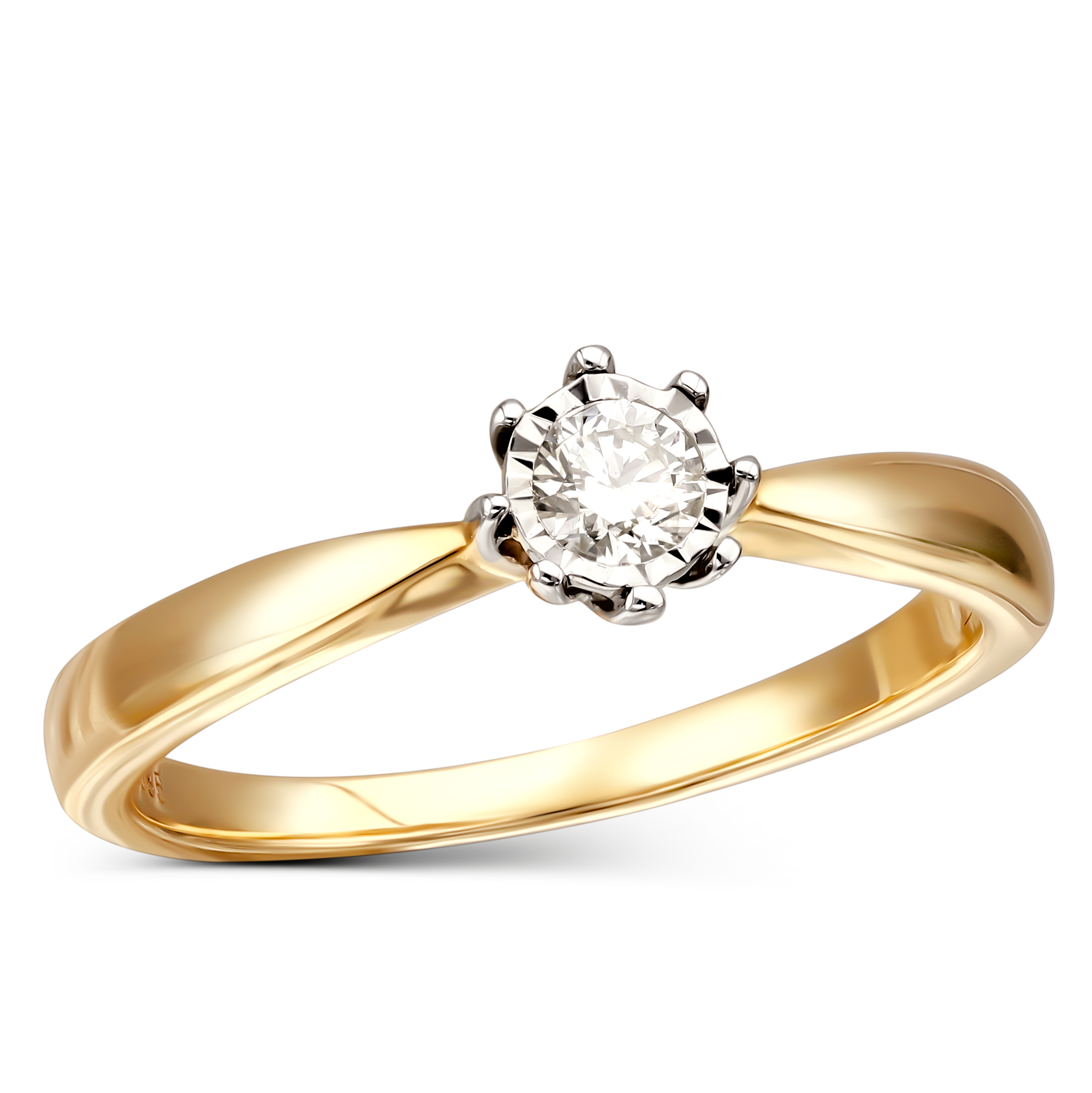 Pierścionek złoty z diamentem naturalnym 0.14 ct, rozmiar 12, próba 585