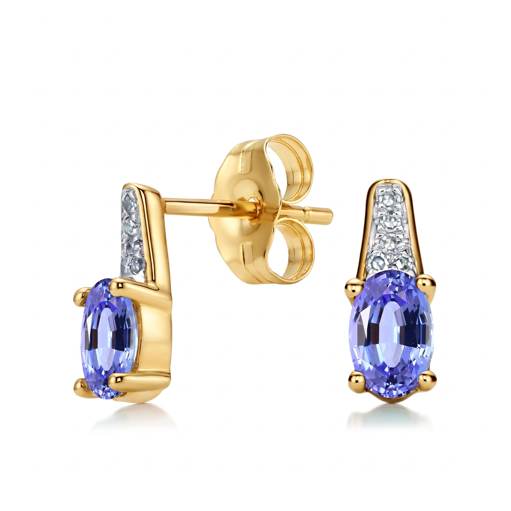 Kolczyki złote z tanzanitami 0.42 ct i diamentami naturalnymi, próba 585