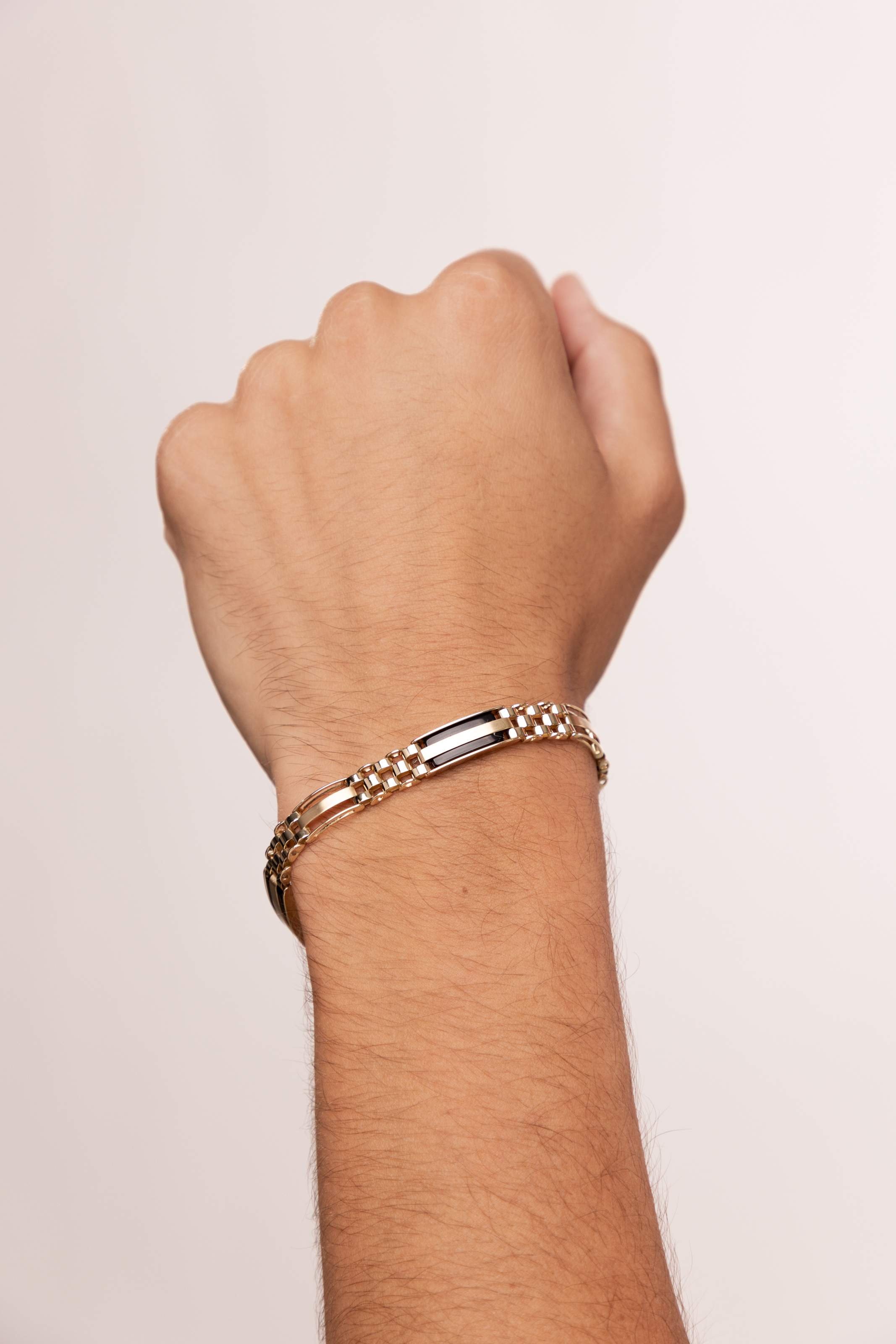 Złota bransoleta męska z onyksem, próba 585