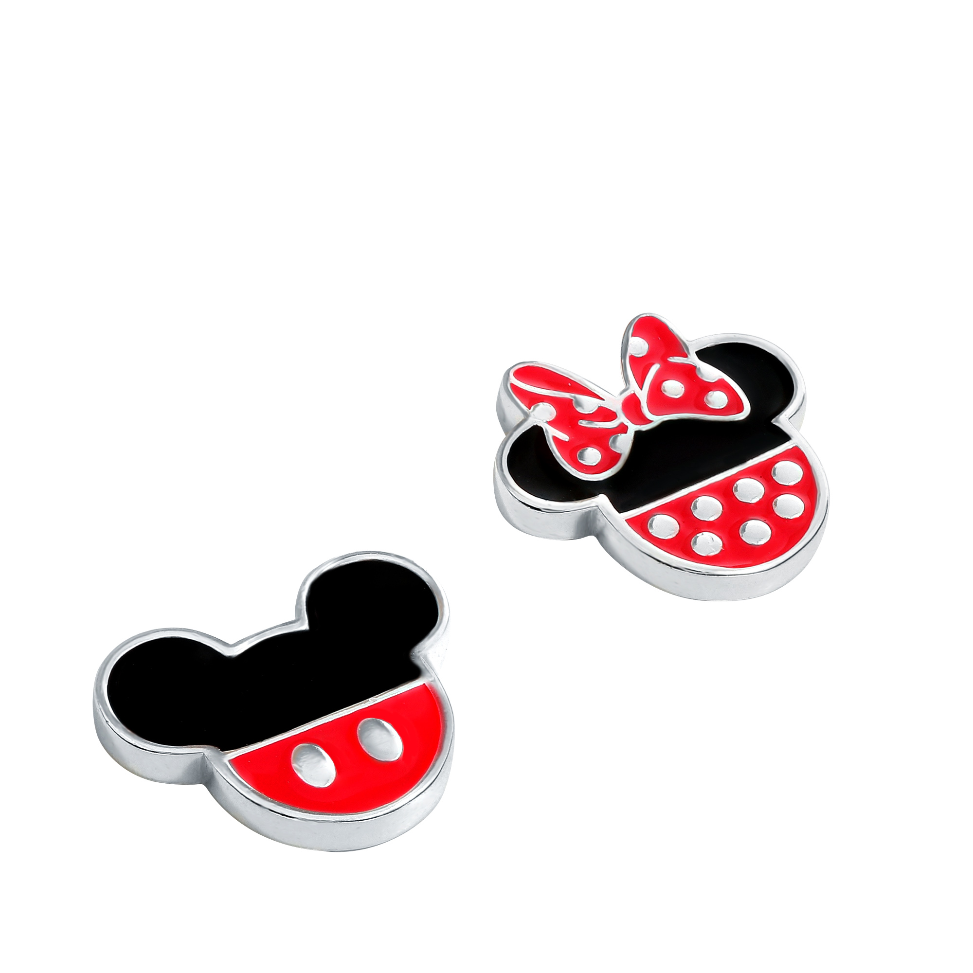 Srebrne kolczyki z emalią na sztyfcie Myszka Mickey i Minnie, próba 925