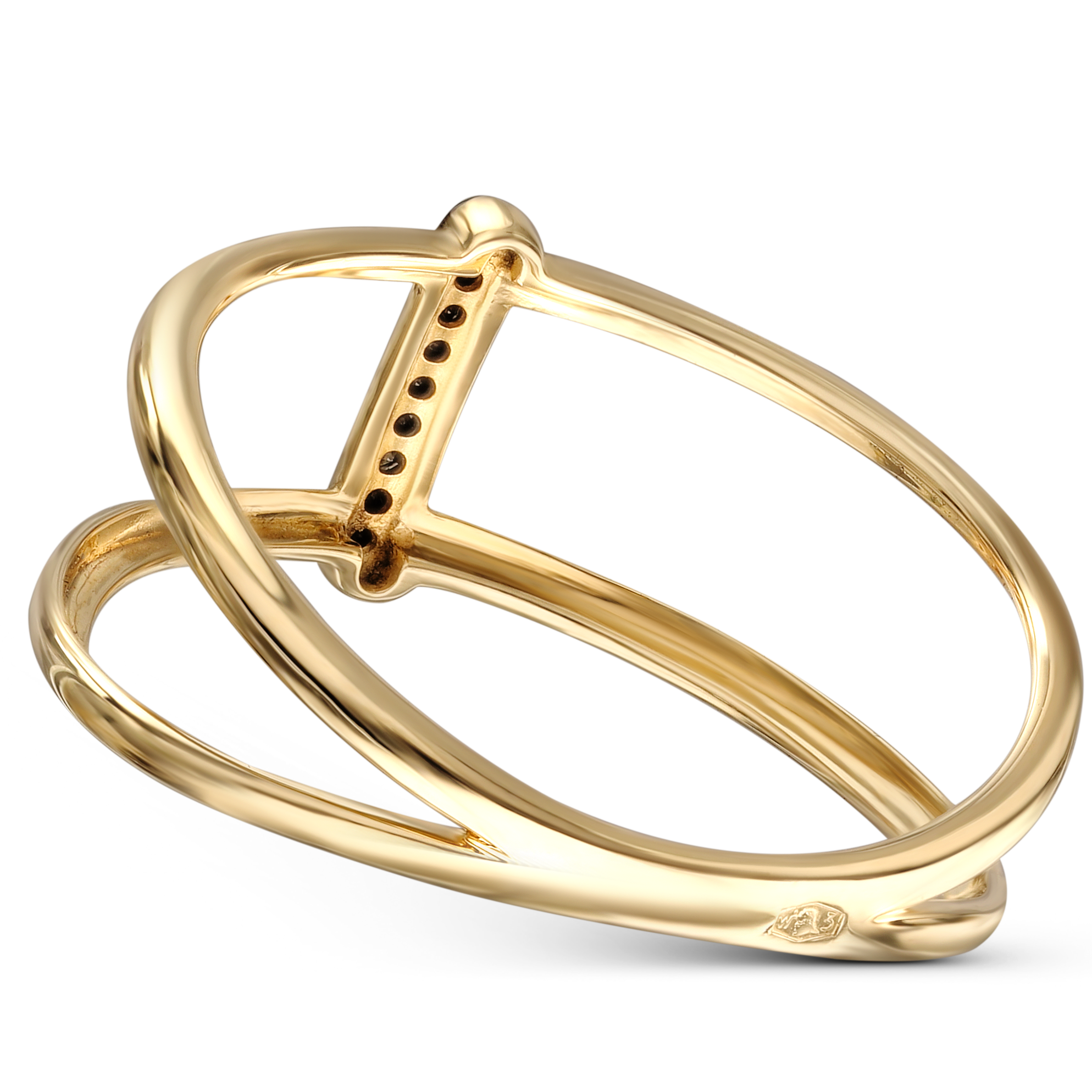 Nowoczesny pierścionek złoty z czarnymi diamentami naturalnymi 0.02 ct, rozmiar 17, próba 585