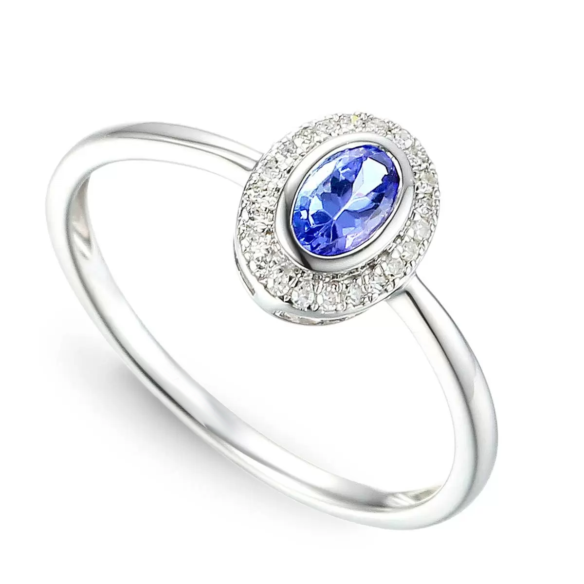 Pierścionek z białego złota z tanzanitem 0.21 ct i diamentami naturalnymi, rozmiar 13, próba 585