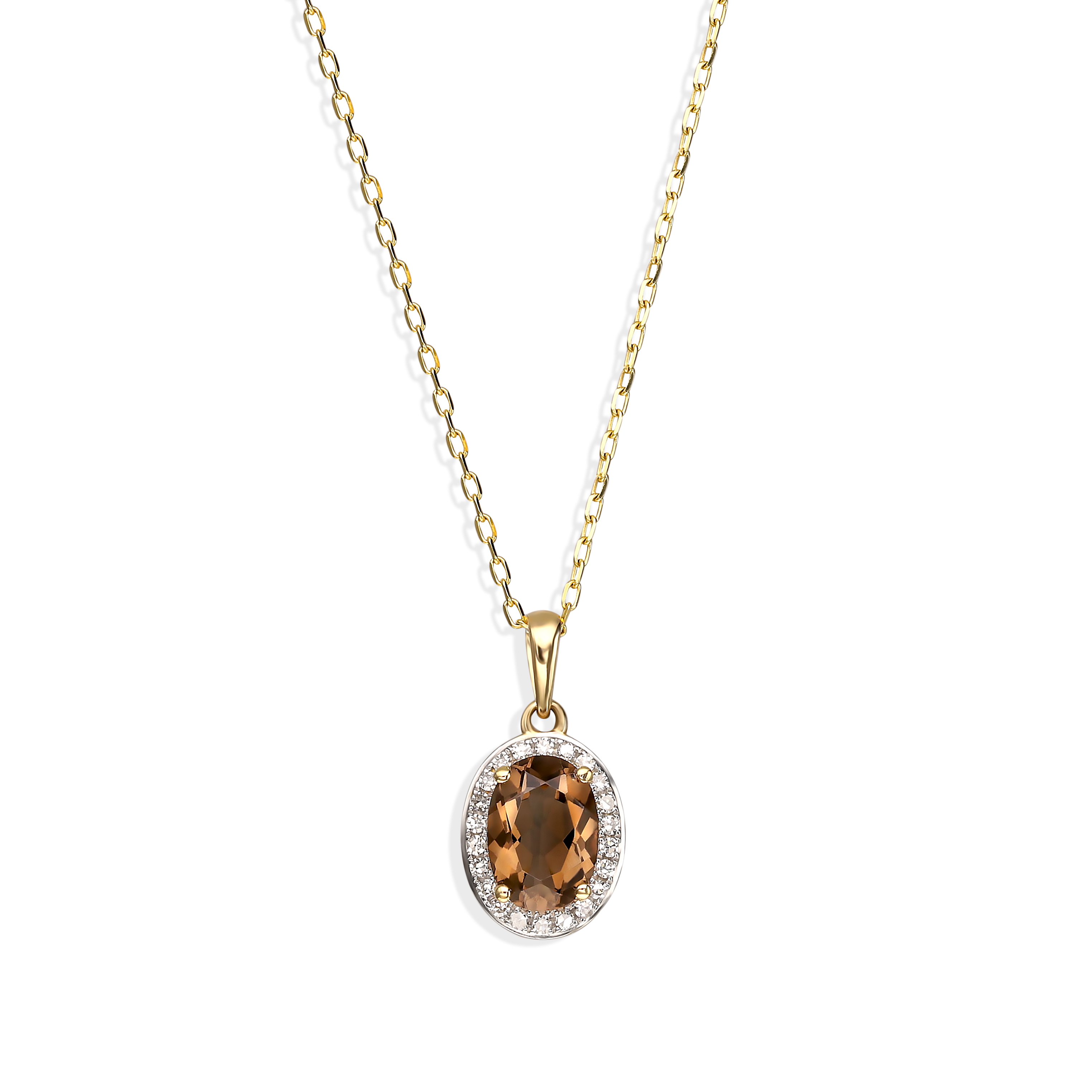 Zawieszka złota z kwarcem dymnym i diamentami naturalnymi, próba 585