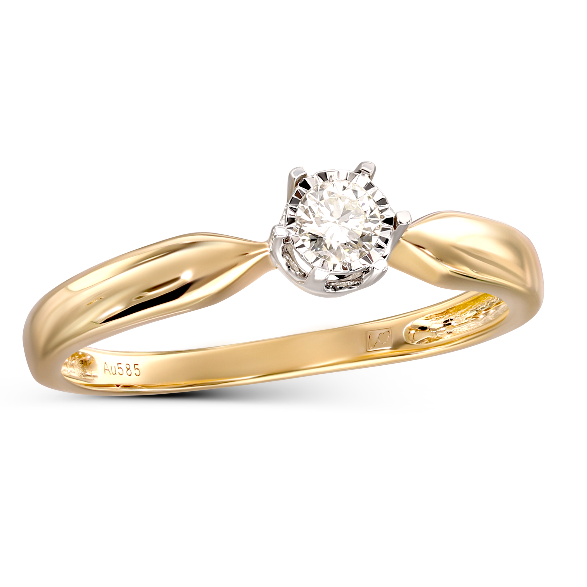 Pierścionek złoty z diamentam naturalnym 0.16 ct, próba 585