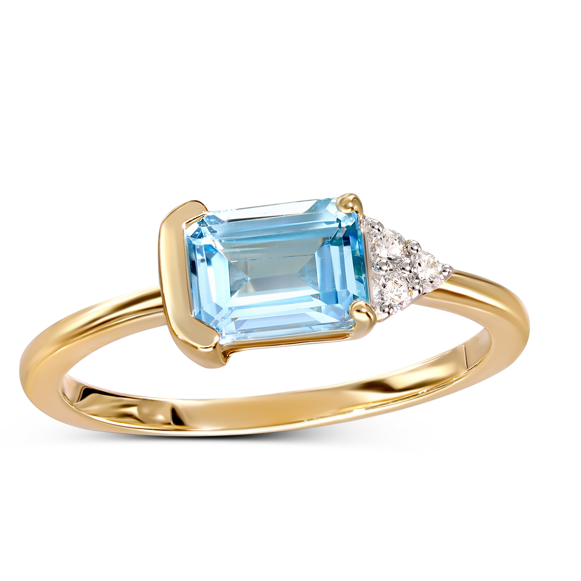 Pierścionek złoty z topazem błękitnym i diamentami naturalnymi 0.06 ct, próba 585