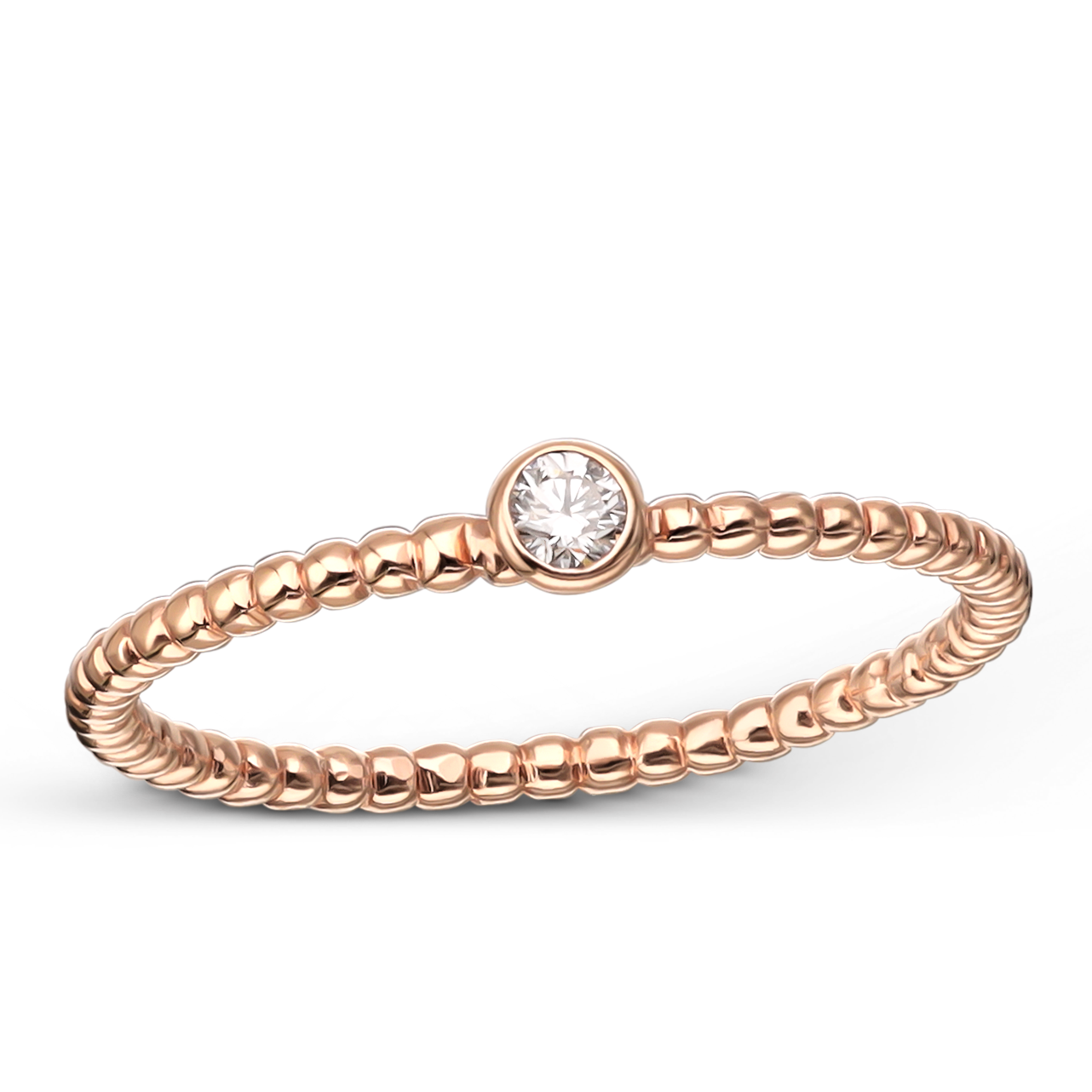 Nowoczesny pierścionek z różowego złota z diamentem naturalnym, próba 585