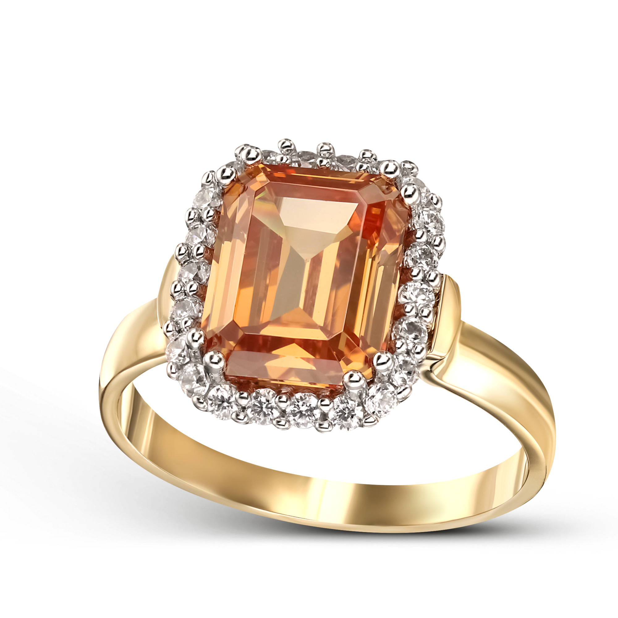 Pierścionek złoty z miodową cyrkonią, próba 585