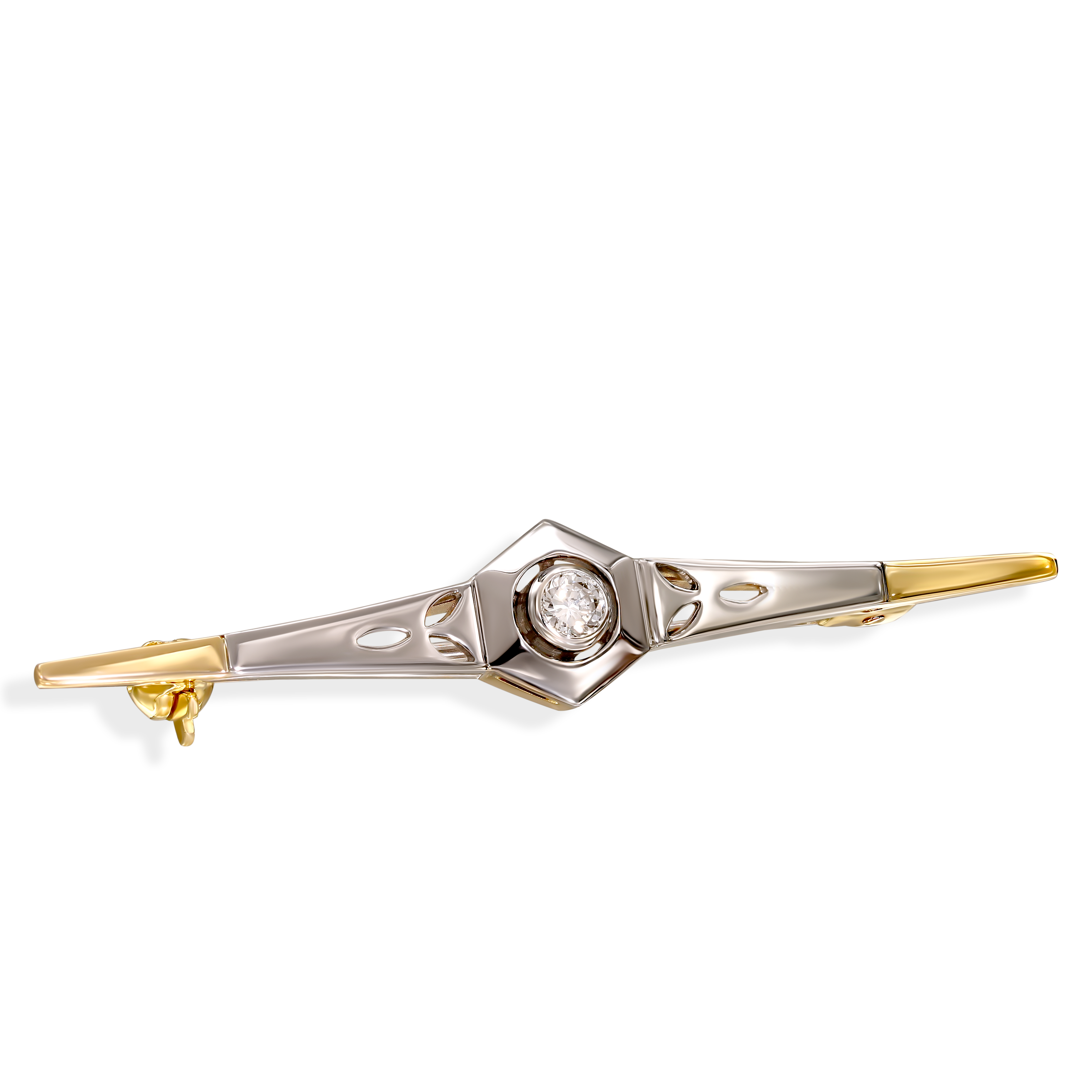 Broszka złota z diamentem naturalnym 0.13 ct, próba 585