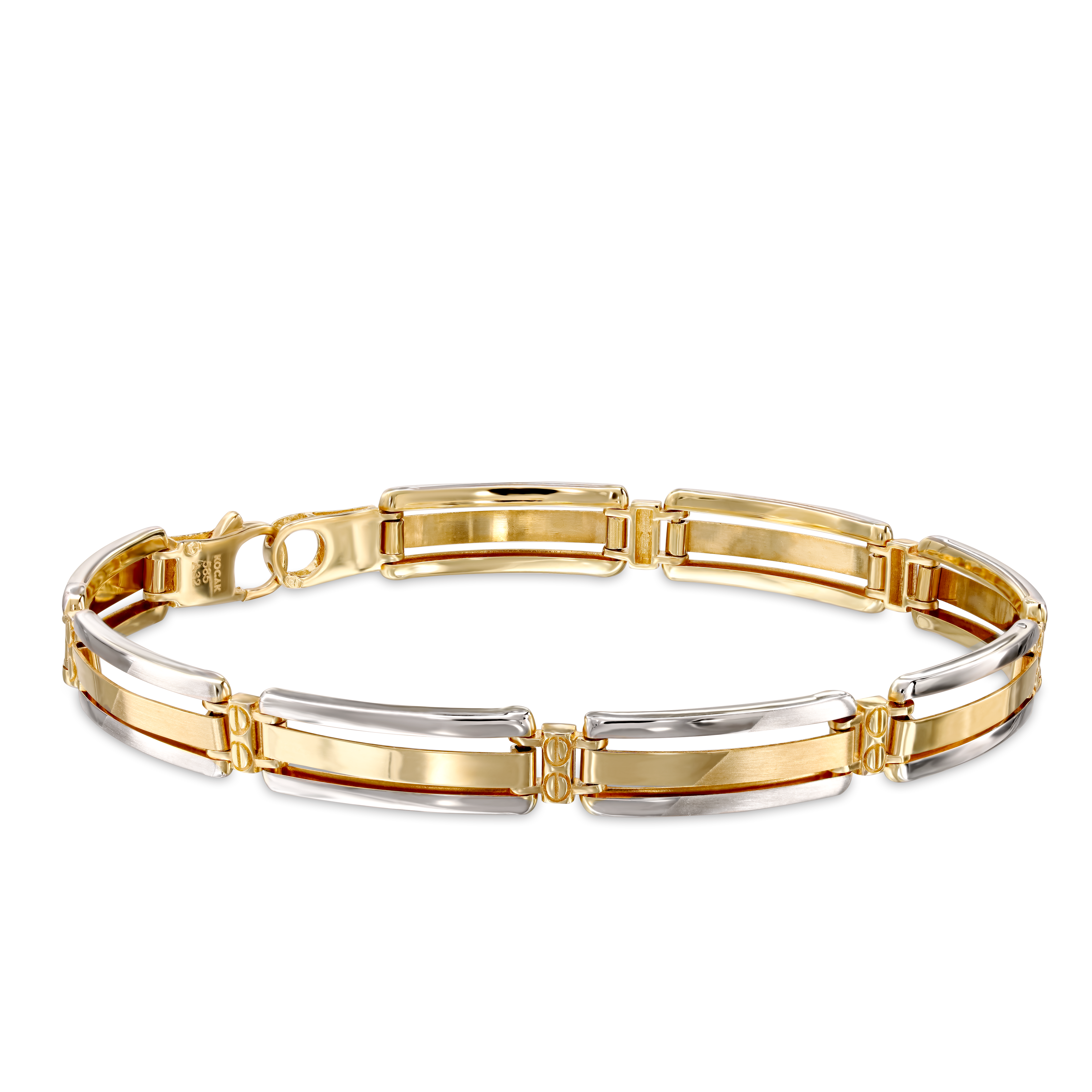 Bransoleta złota z rodowanymi elementami, długość 20 cm, próba 585