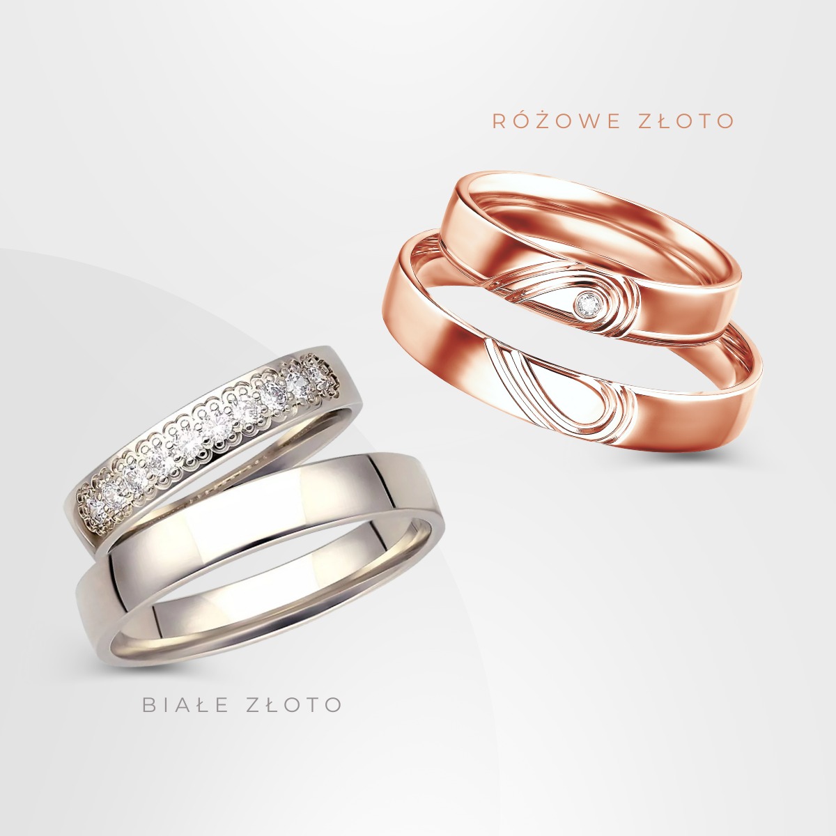 Obrączki ślubne 585 białe i różowe złoto