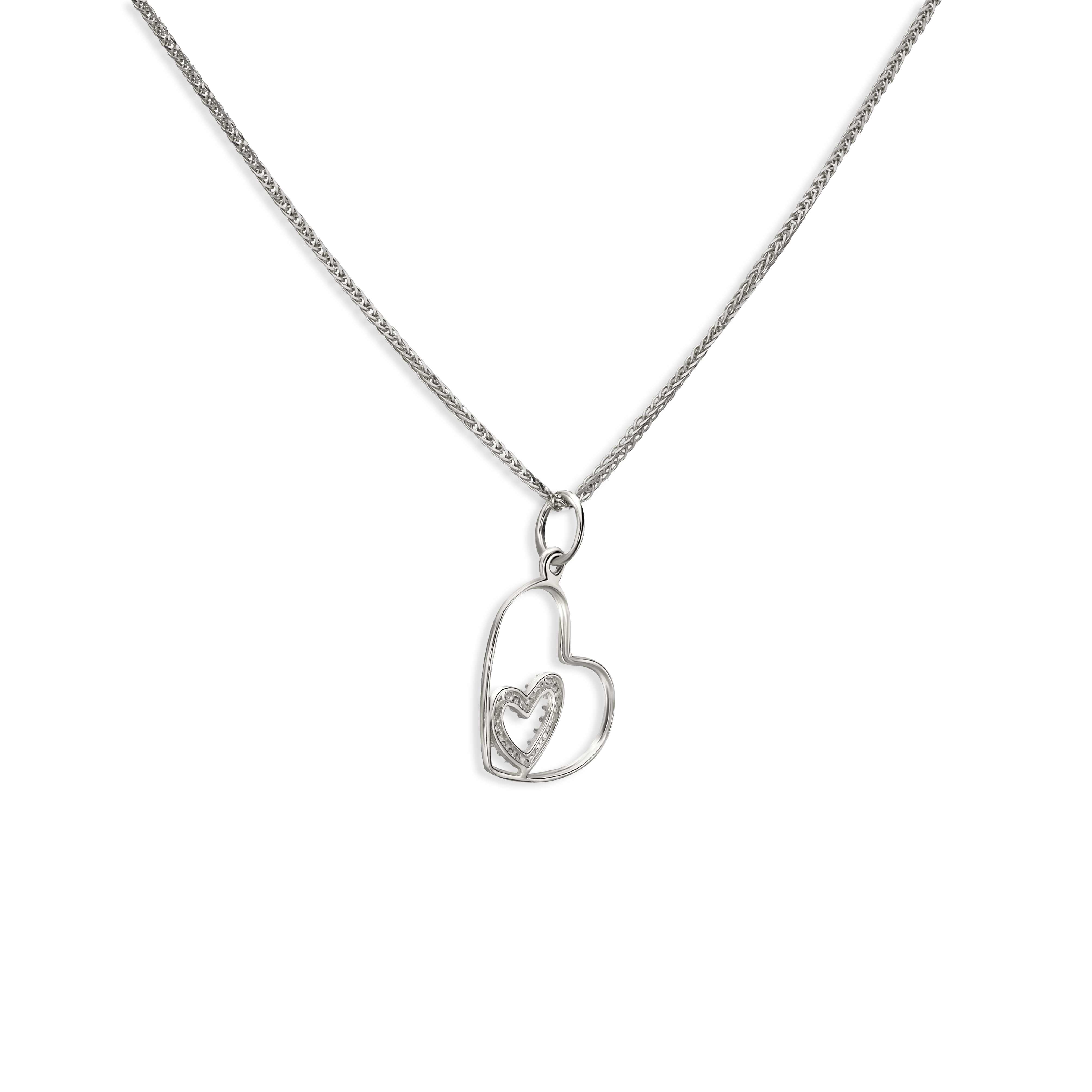 Zawieszka z białego złota dwa serca, próba 585