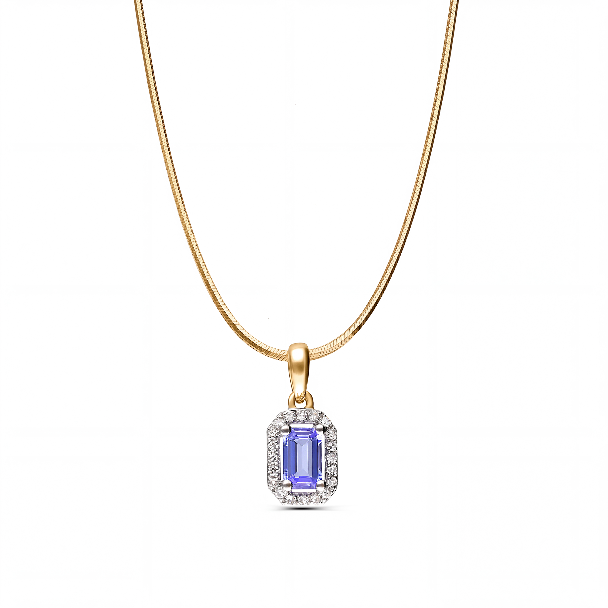 Zawieszka złota z tanzanitem 0.33 ct i 20 diamentami naturalnymi 0.06ct, próba 585