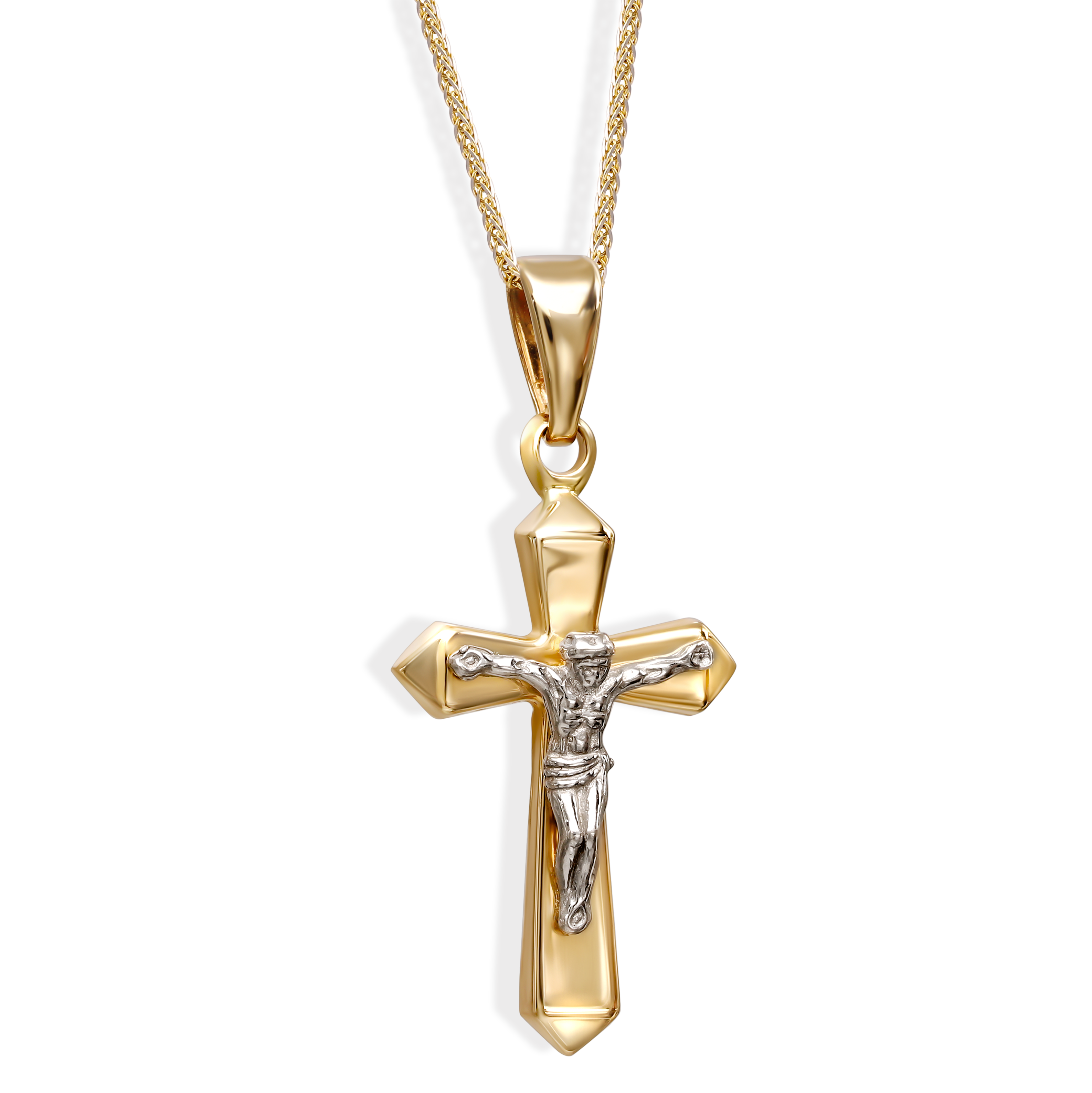 Złoty krzyżyk z rodowaną postacią Jezusa, próba 585