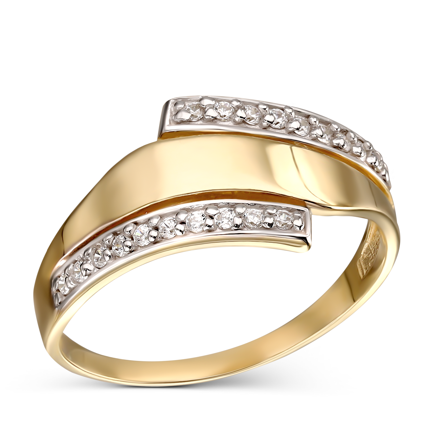 Pierścionek złoty obrączkowy z cyrkoniami, rozmiar 21,5, próba 585