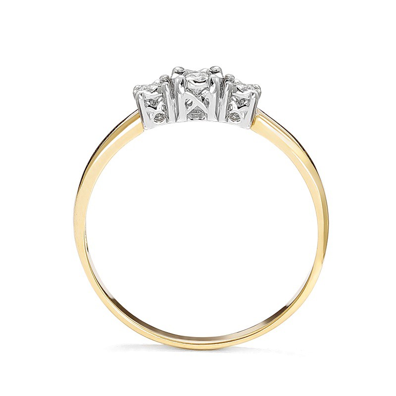Pierścionek złoty z 3 diamentami naturalnymi, 0.09ct