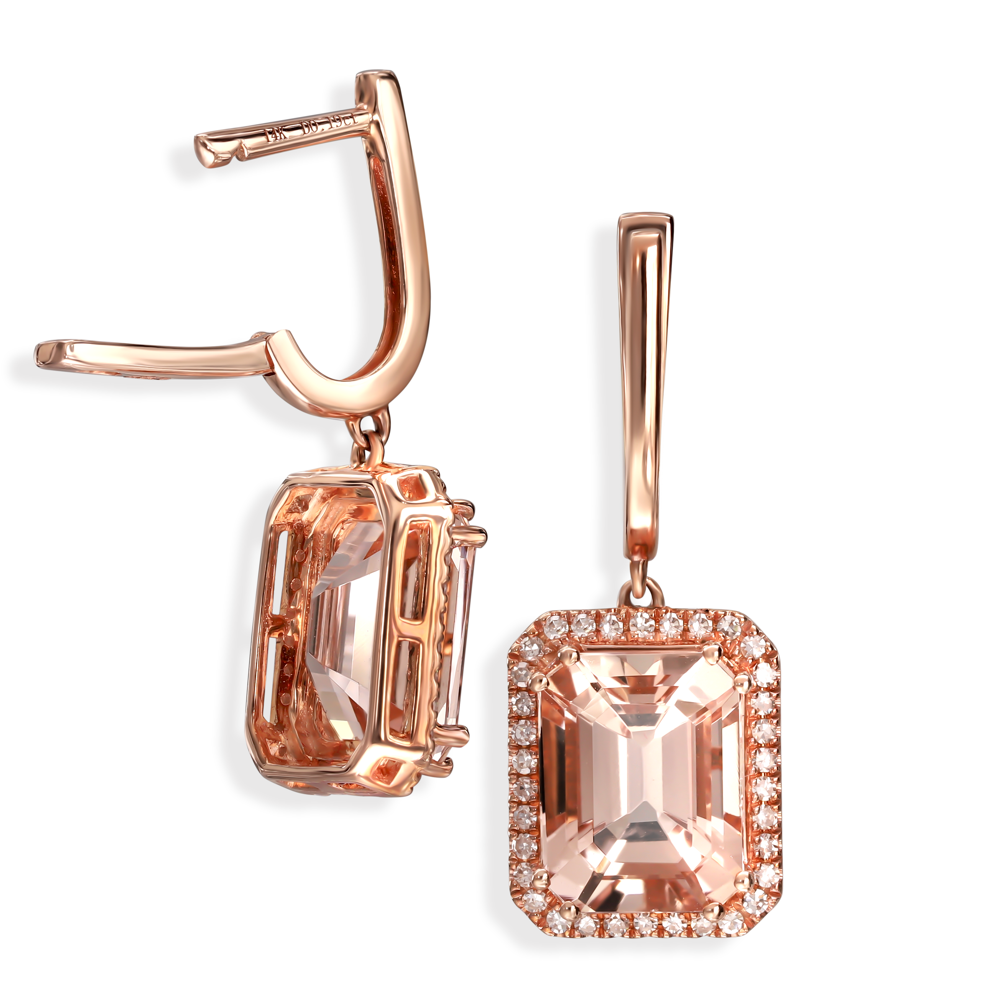 Kolczyki z morganitami 4,23 ct z różowego złota i diamentami naturalnymi, próba 585