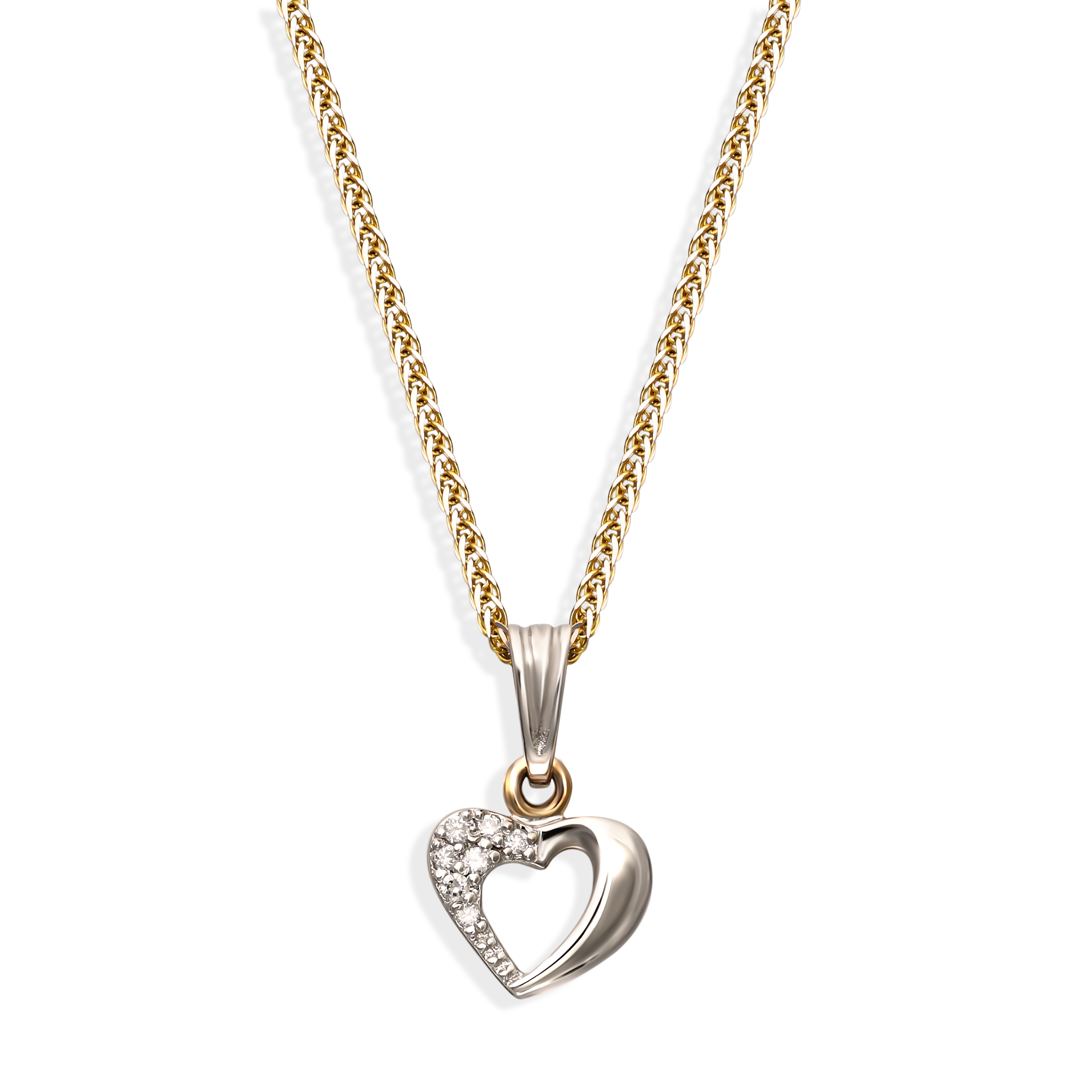 Zawieszka serce z białego złota z diamentami naturalnymi 0.05 ct, próba 585