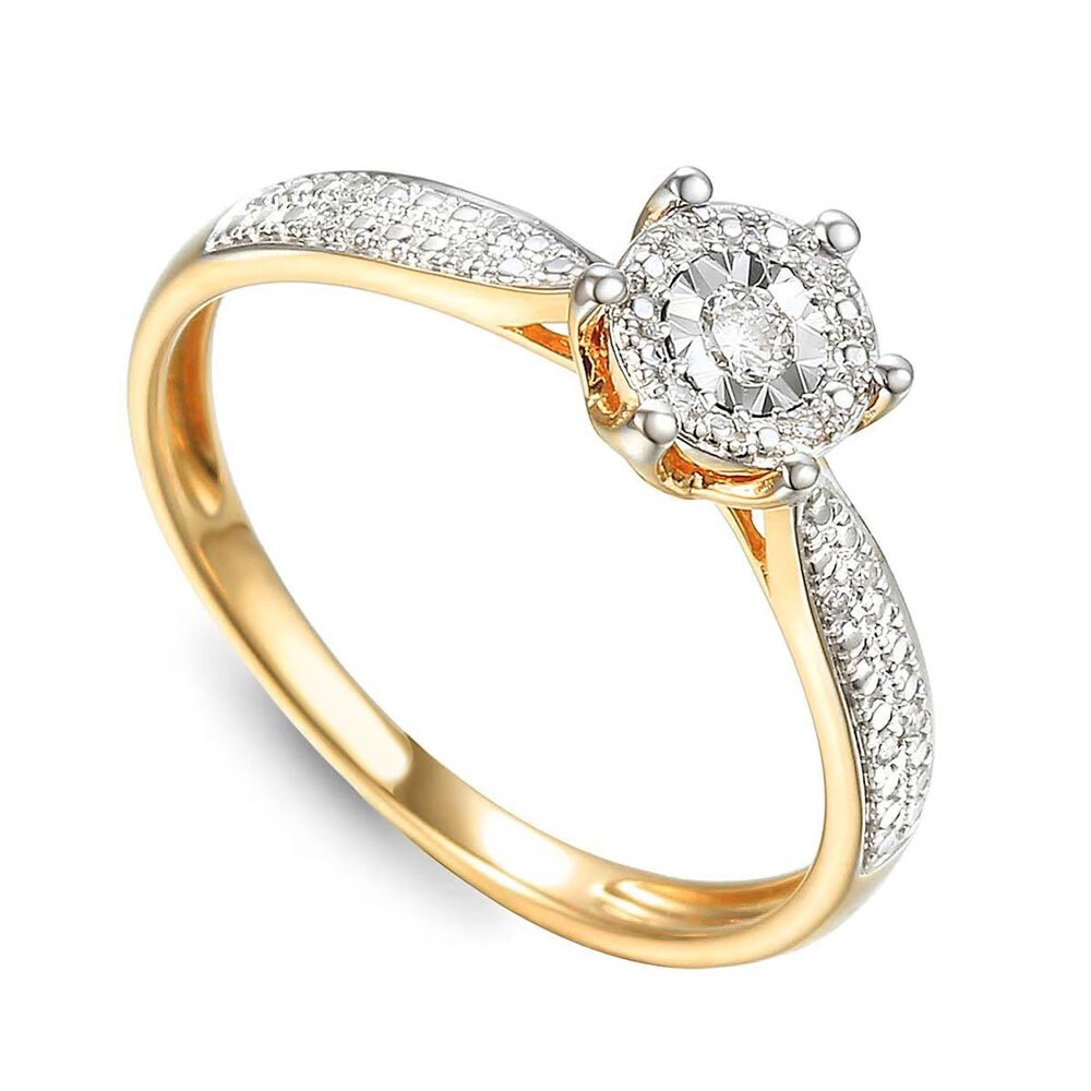 Pierścionek złoty wielokamieniowy z diamentami naturalnymi, próba 585