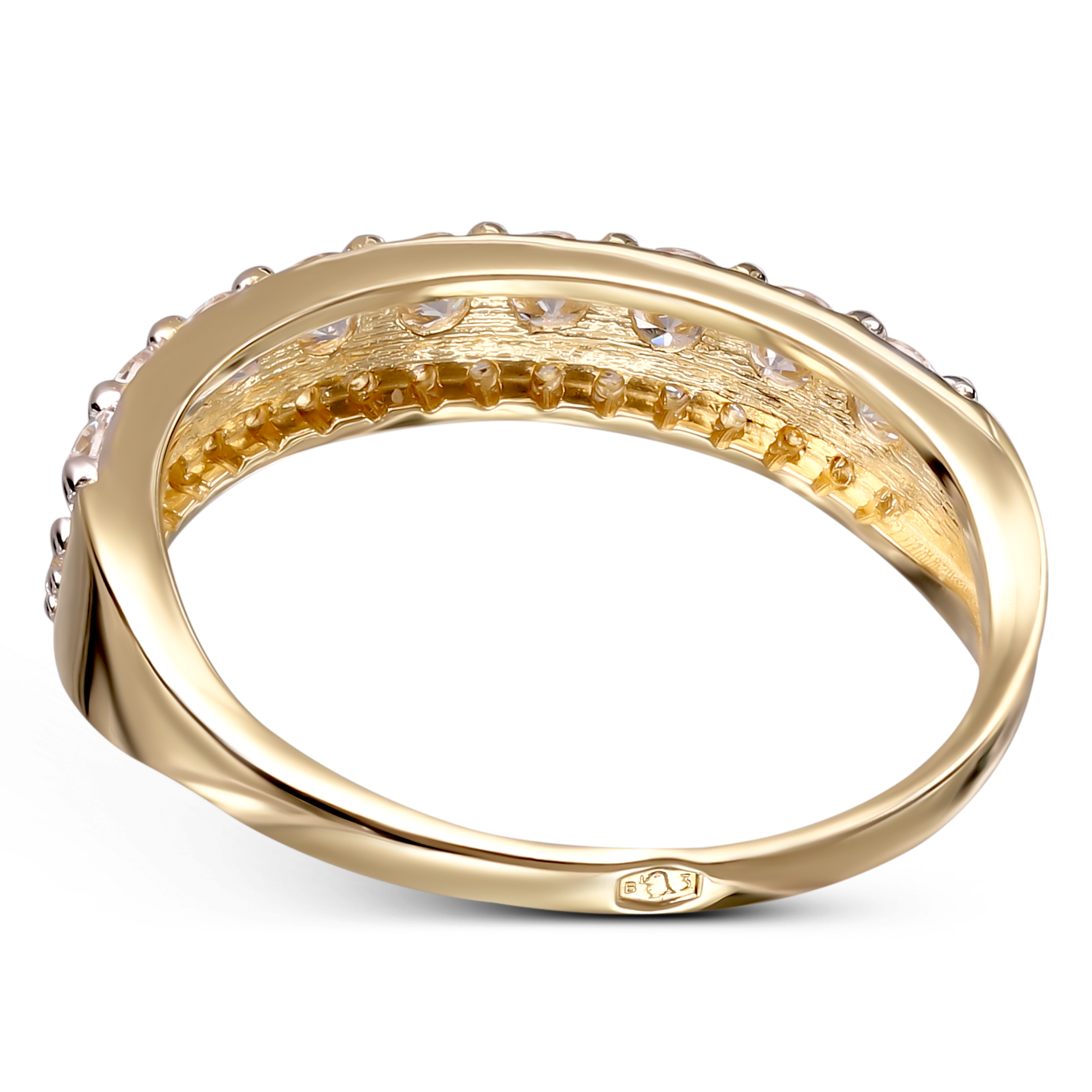 Pierścionek złoty obrączkowy z cyrkoniami, rozmiar 19, próba 585