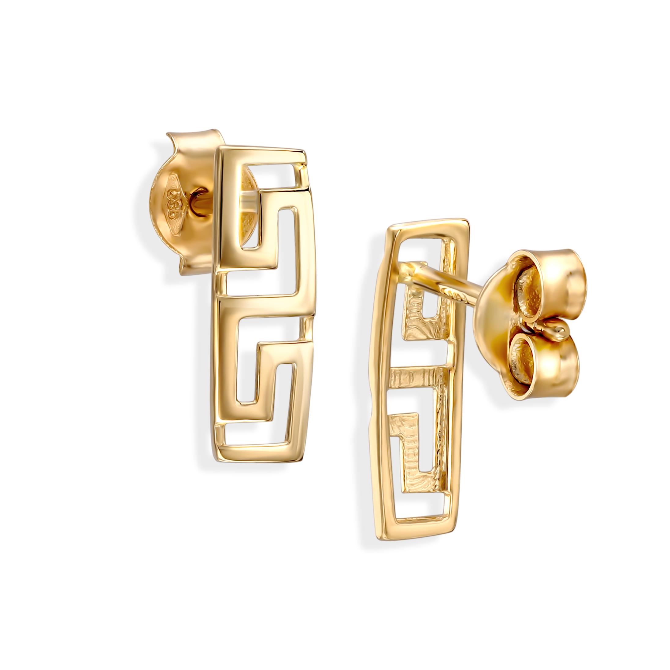 Kolczyki złote sztyfty z greckim meandrem, próba 585