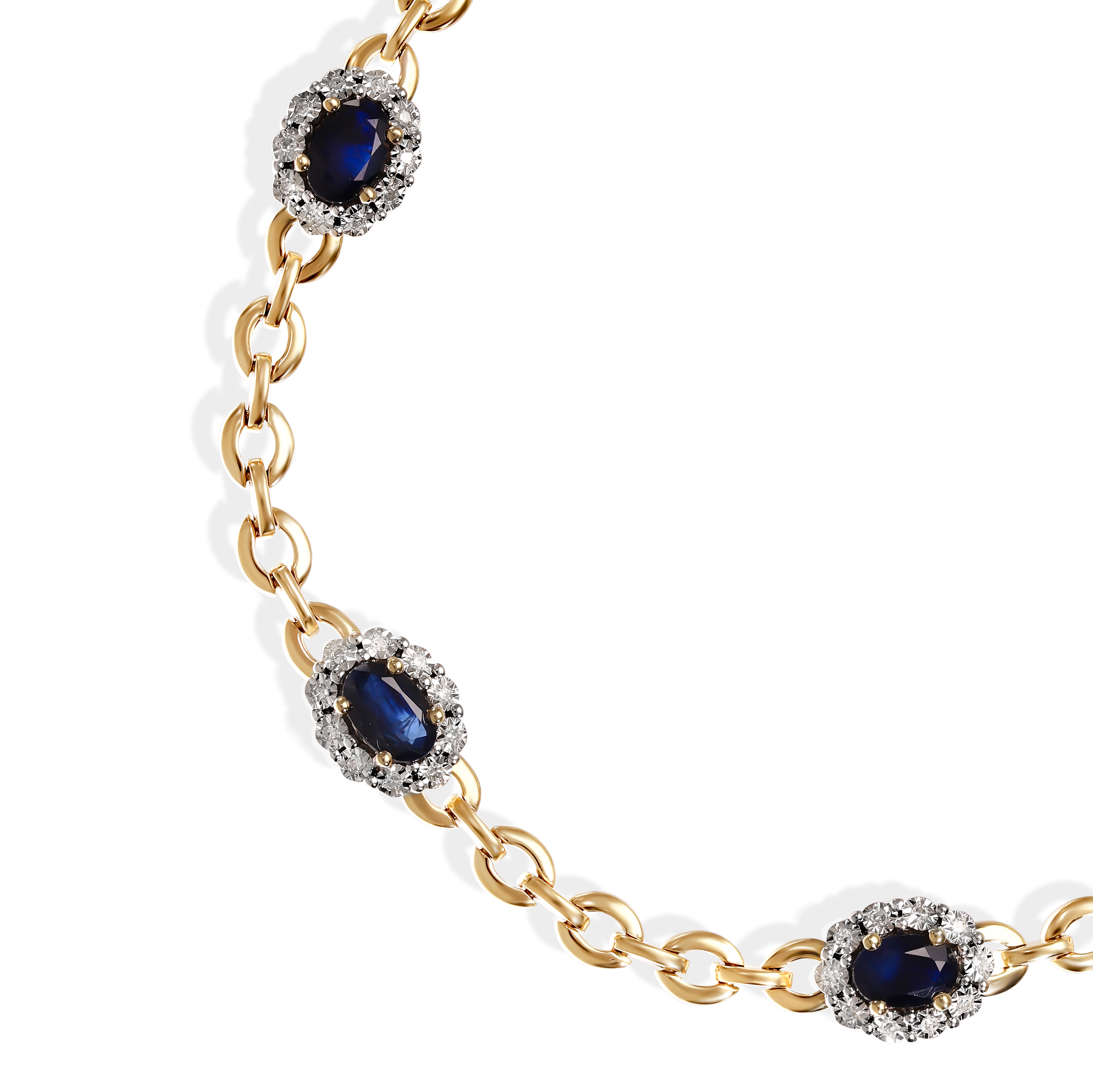 Luksusowa złota bransoleta z szafirami 2.71 ct i diamentami naturalnymi 0.19 ct, próba 585