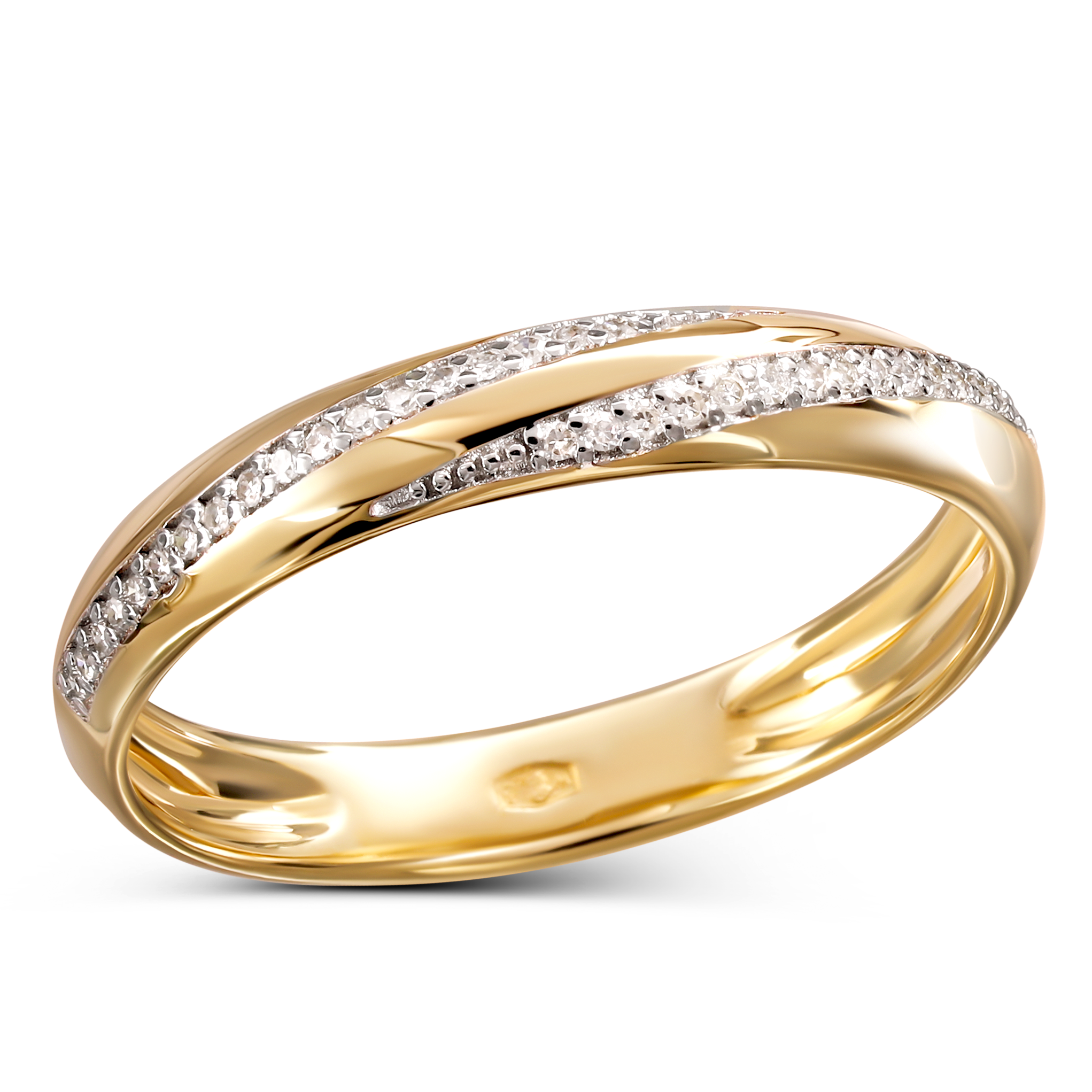 Pierścionek złoty obrączkowy z naturalnymi diamentami 0.07 ct, próba 585