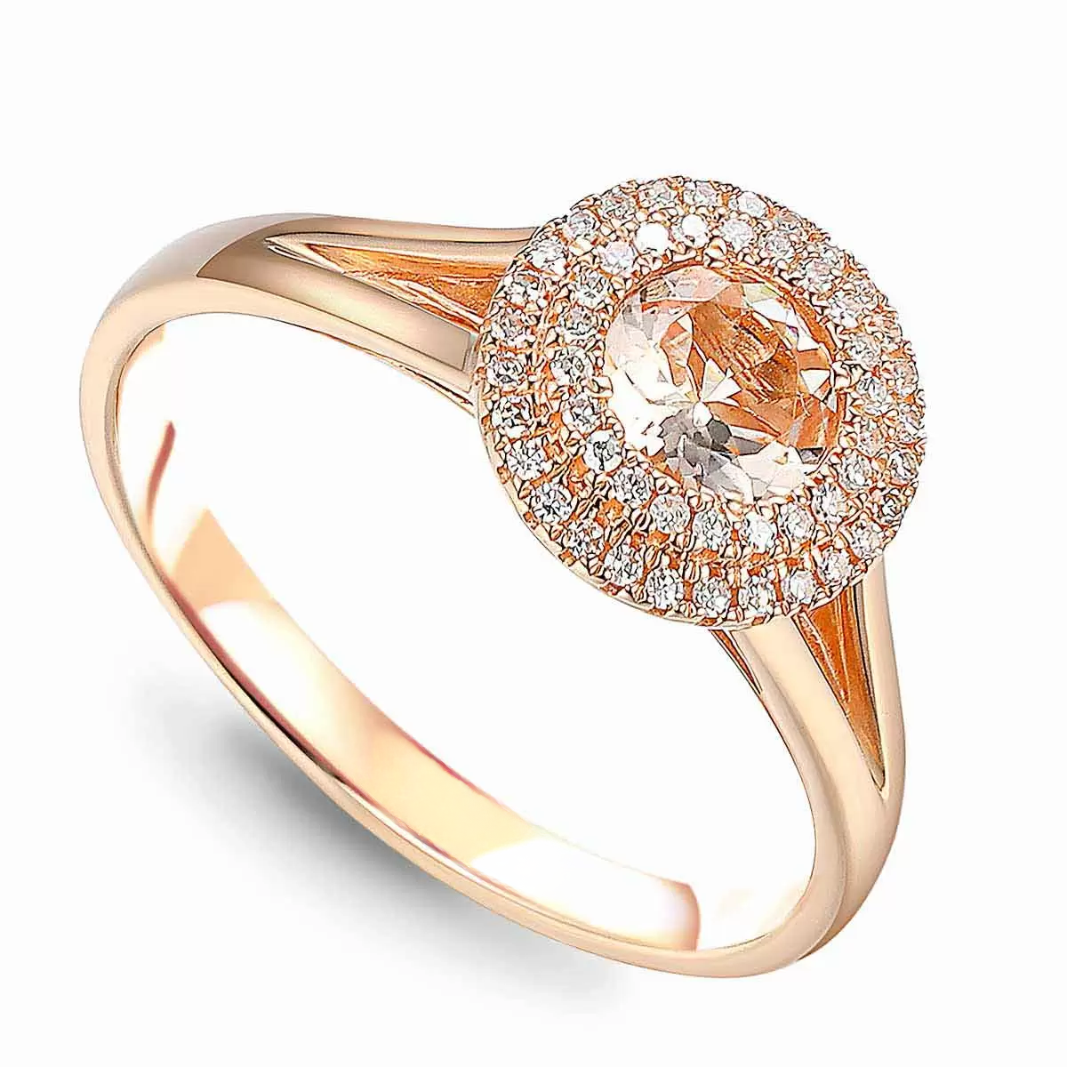 Pierścionek z różowego złota z morganitem 0.45 ct i diamentami naturalnymi, rozmiar 17, próba 585