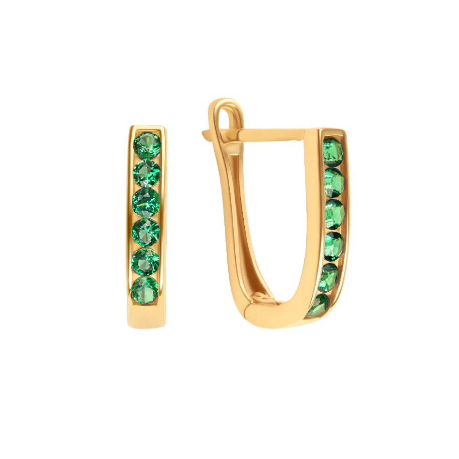Kolczyki srebrne pozłacane z zielonymi cyrkoniami, próba 925
