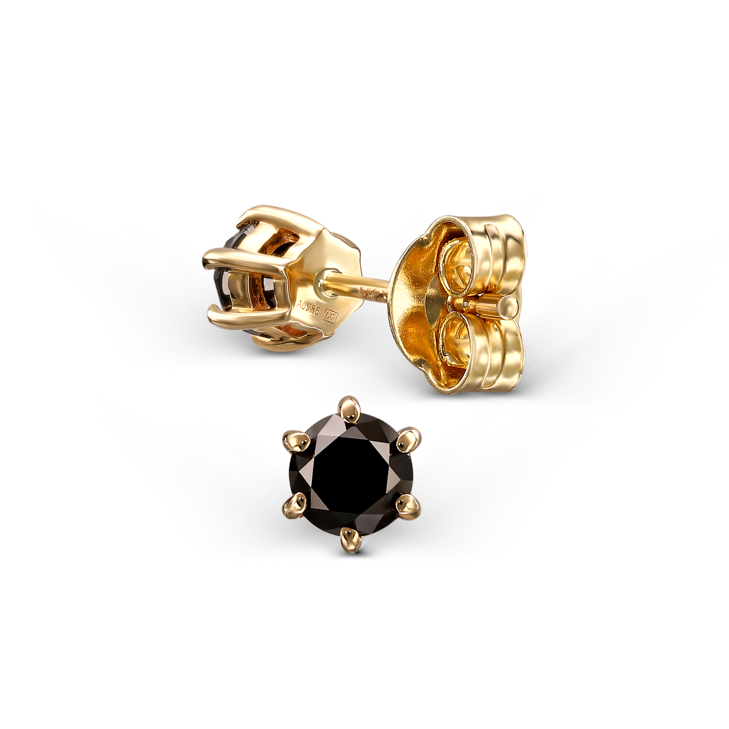 Kolczyki złote sztyfty z czarnymi diamentami naturalnymi 0.77 ct, próba 585