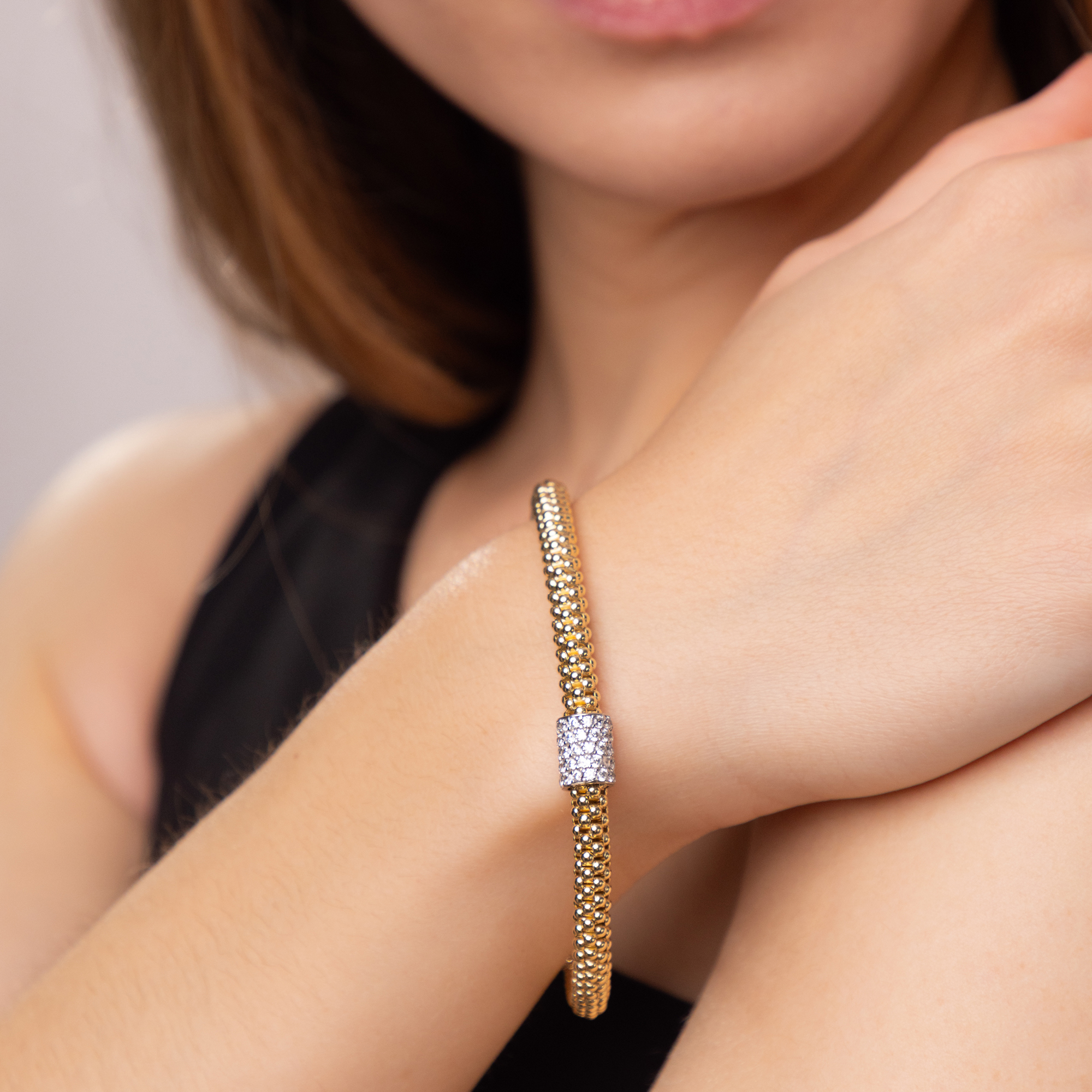 Designerska damska złota bransoleta bez zapięcia, próba 585