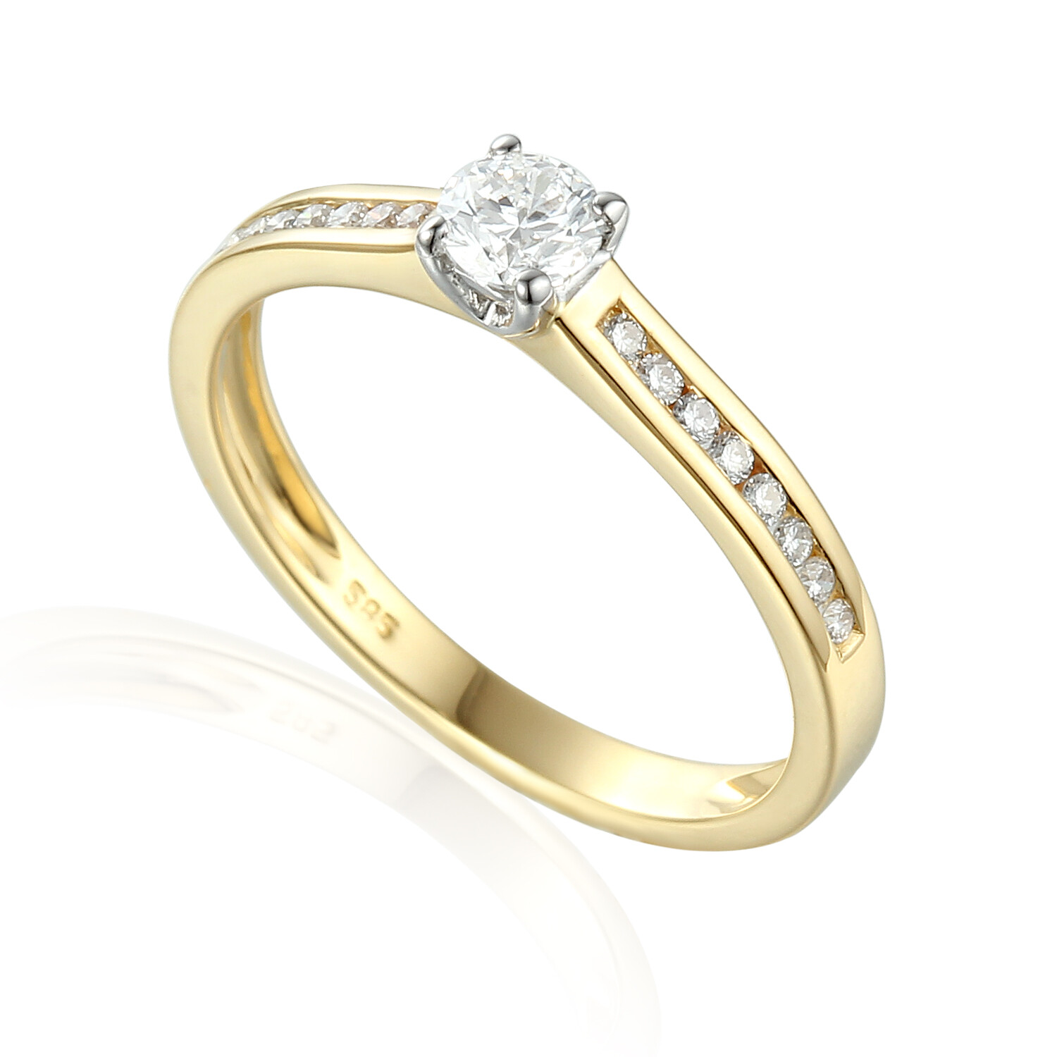 Luksusowy pierścionek zaręczynowy z białego złota z diamentami, próba 585