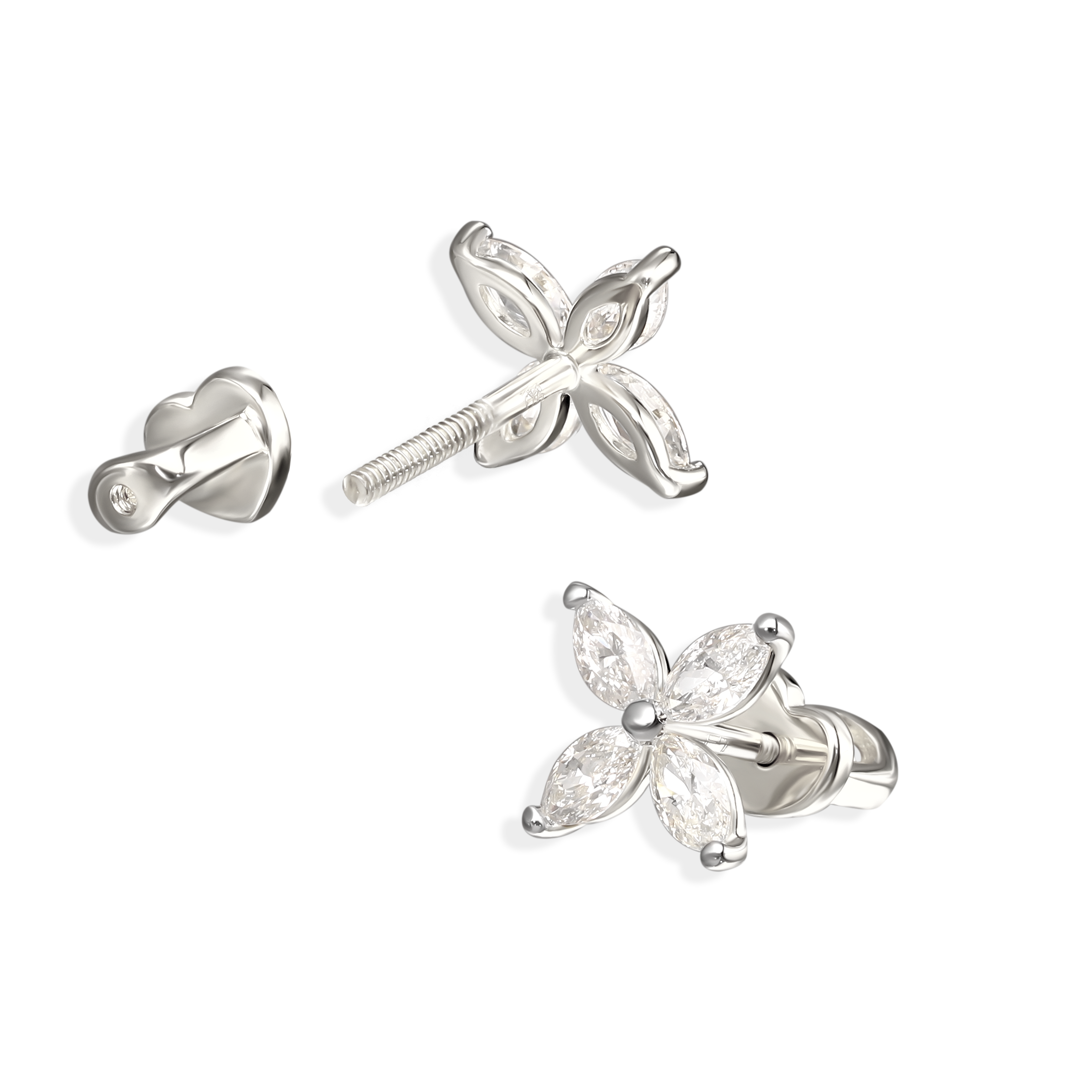 Kolczyki z białego złota sztyfty w kształcie kwiatów z diamentami naturalnymi 0.90 ct, próba 585