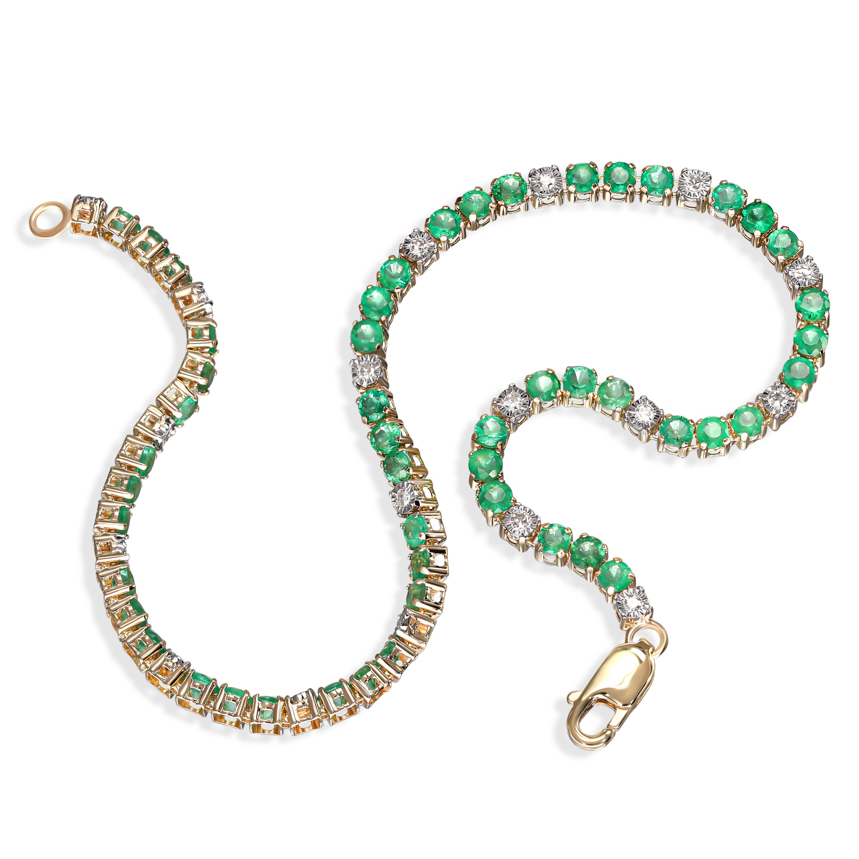 Bransoletka złota tenisowa ze szmaragdami 2,26 ct i diamentami naturalnymi, próba 585