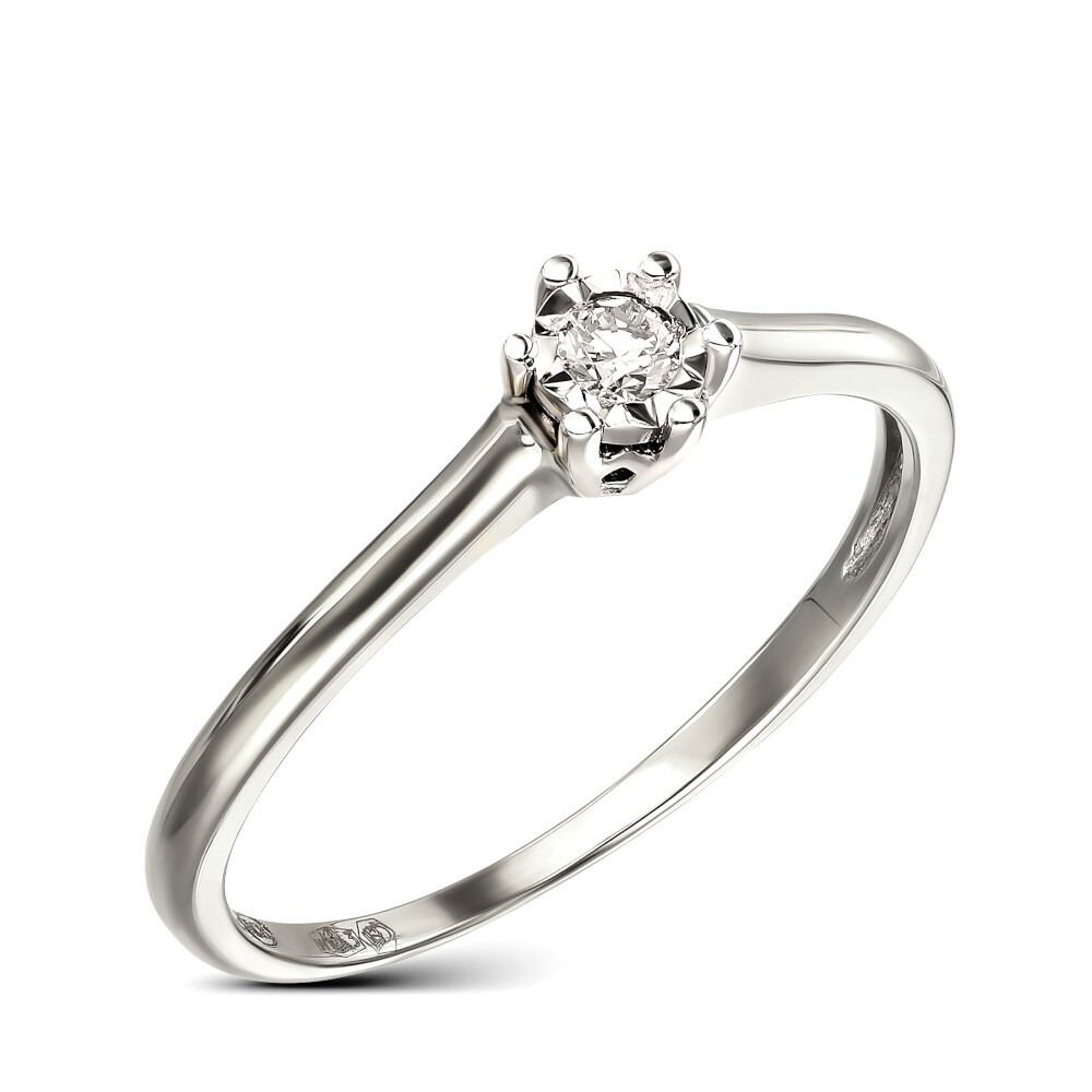 Klasyczny pierścionek zaręczynowy z białego złota próby 585 z diamentem