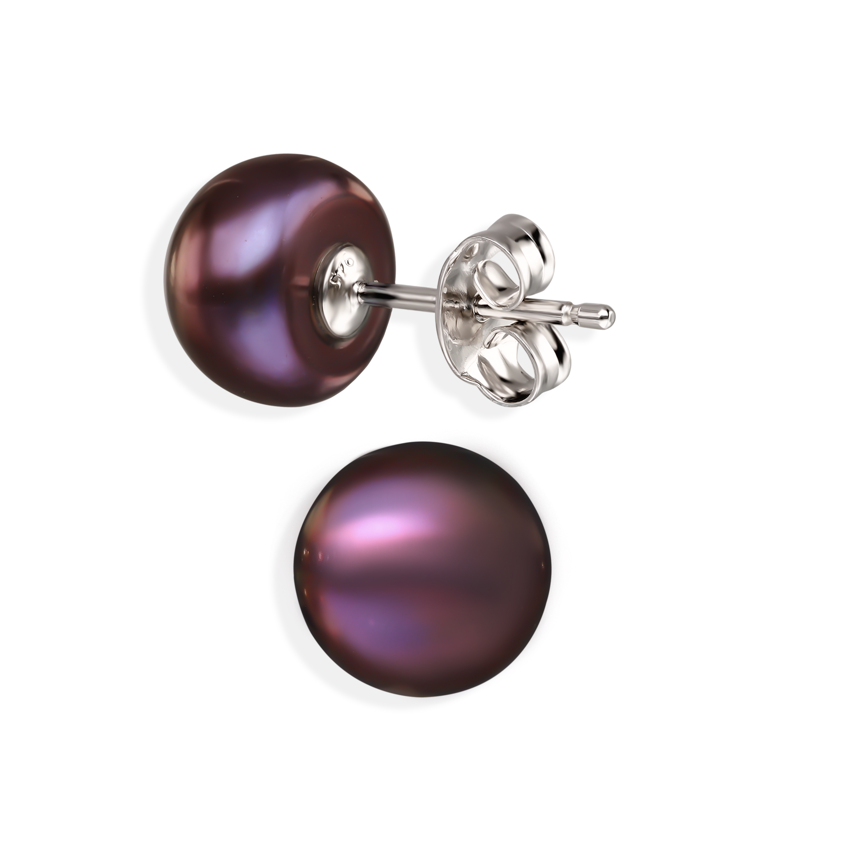 Kolczyki srebrne sztyfty z fioletowymi perłami słodkowodnymi, próba 925