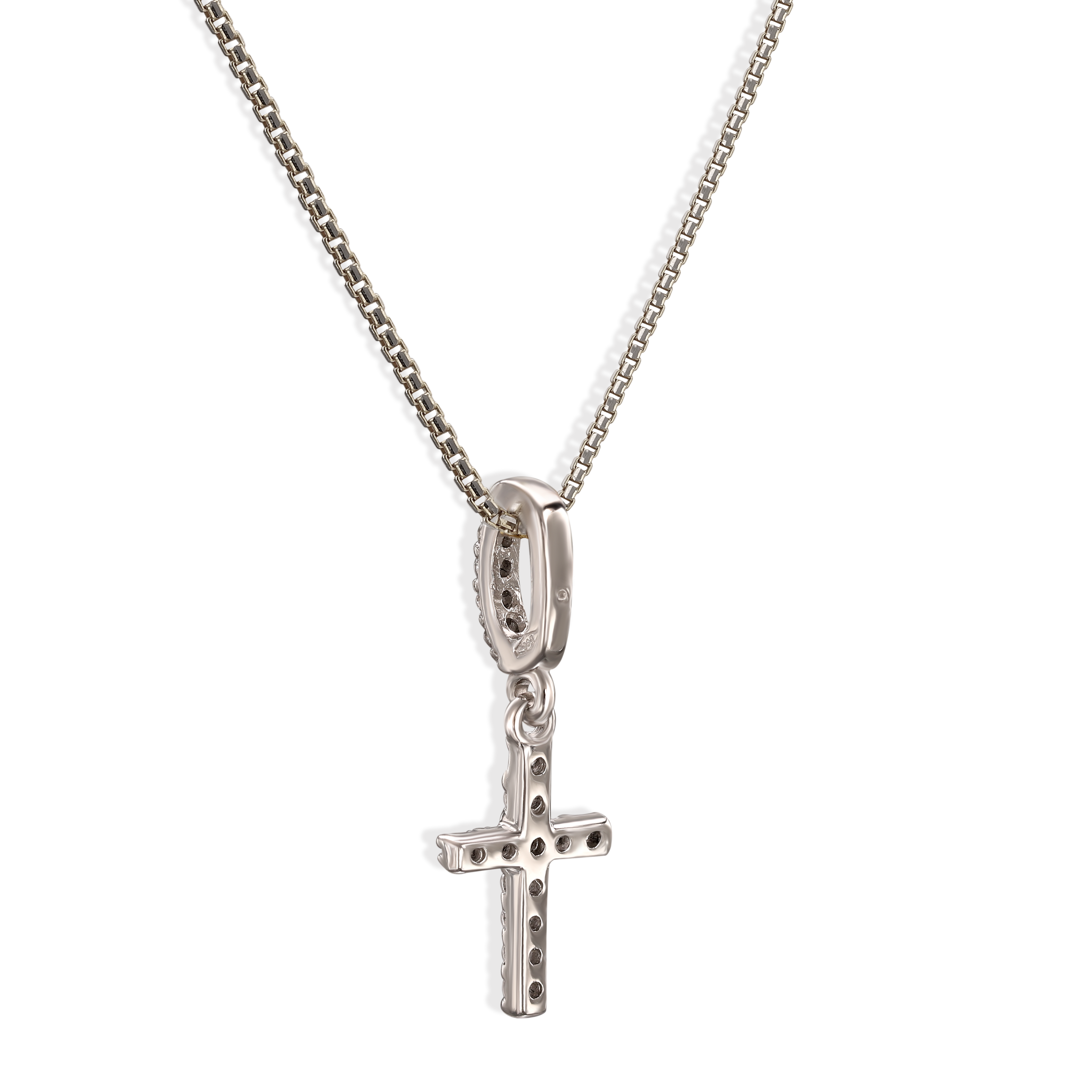 Krzyżyk z białego złota z cyrkoniami, próba 585